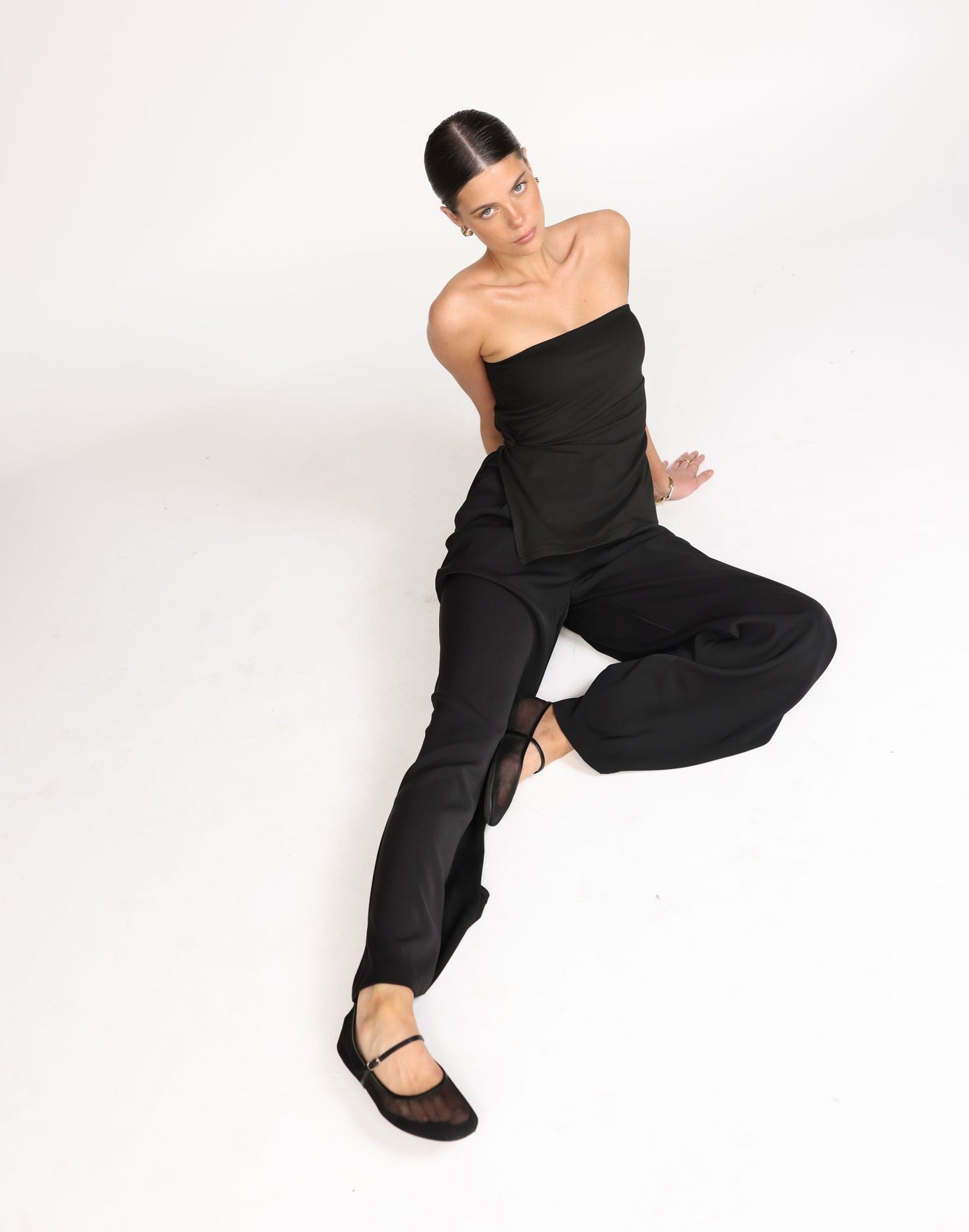 Elsie Top (Black) | CHARCOAL Exclusive - Strapless Asymmetrical Knot Detail Top - Women's Top - Charcoal Clothing