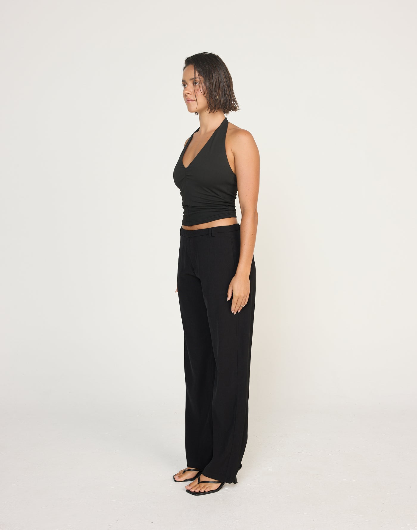 Nailah Pants (Black) | CHARCOAL Exclusive - Straight Leg Mid Rise Pants - Women's Pants - Charcoal Clothing