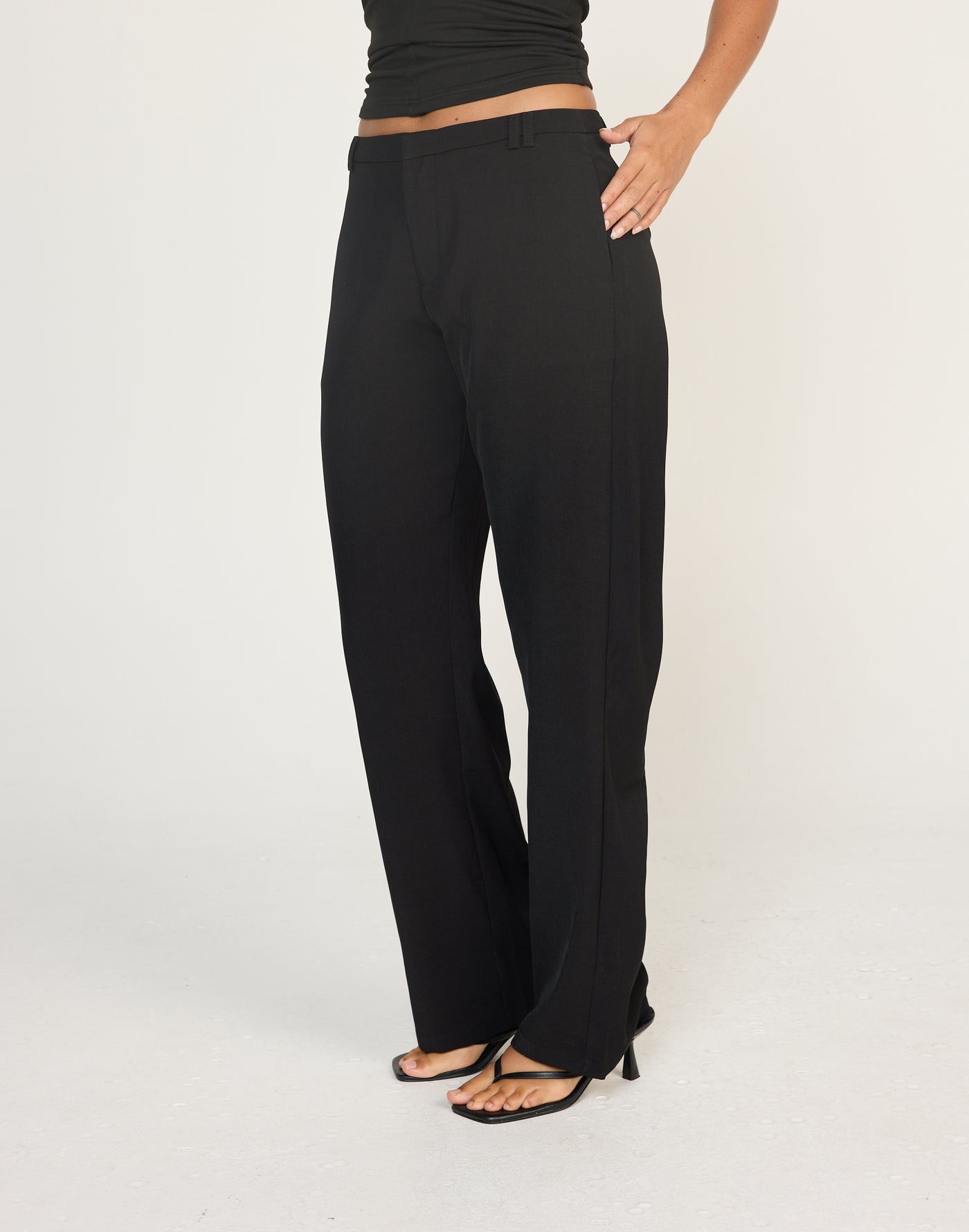 Nailah Pants (Black) | CHARCOAL Exclusive - Straight Leg Mid Rise Pants - Women's Pants - Charcoal Clothing