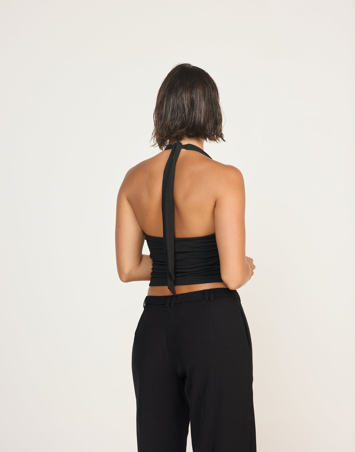 Marina Top (Black) | CHARCOAL EXCLUSIVE | Halter Neckline Jersey Fabrication Fitted Top - Women's Top - Charcoal Clothing