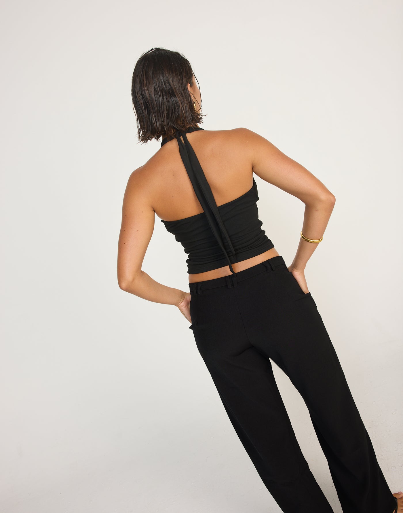 Marina Top (Black) | CHARCOAL EXCLUSIVE | Halter Neckline Jersey Fabrication Fitted Top - Women's Top - Charcoal Clothing