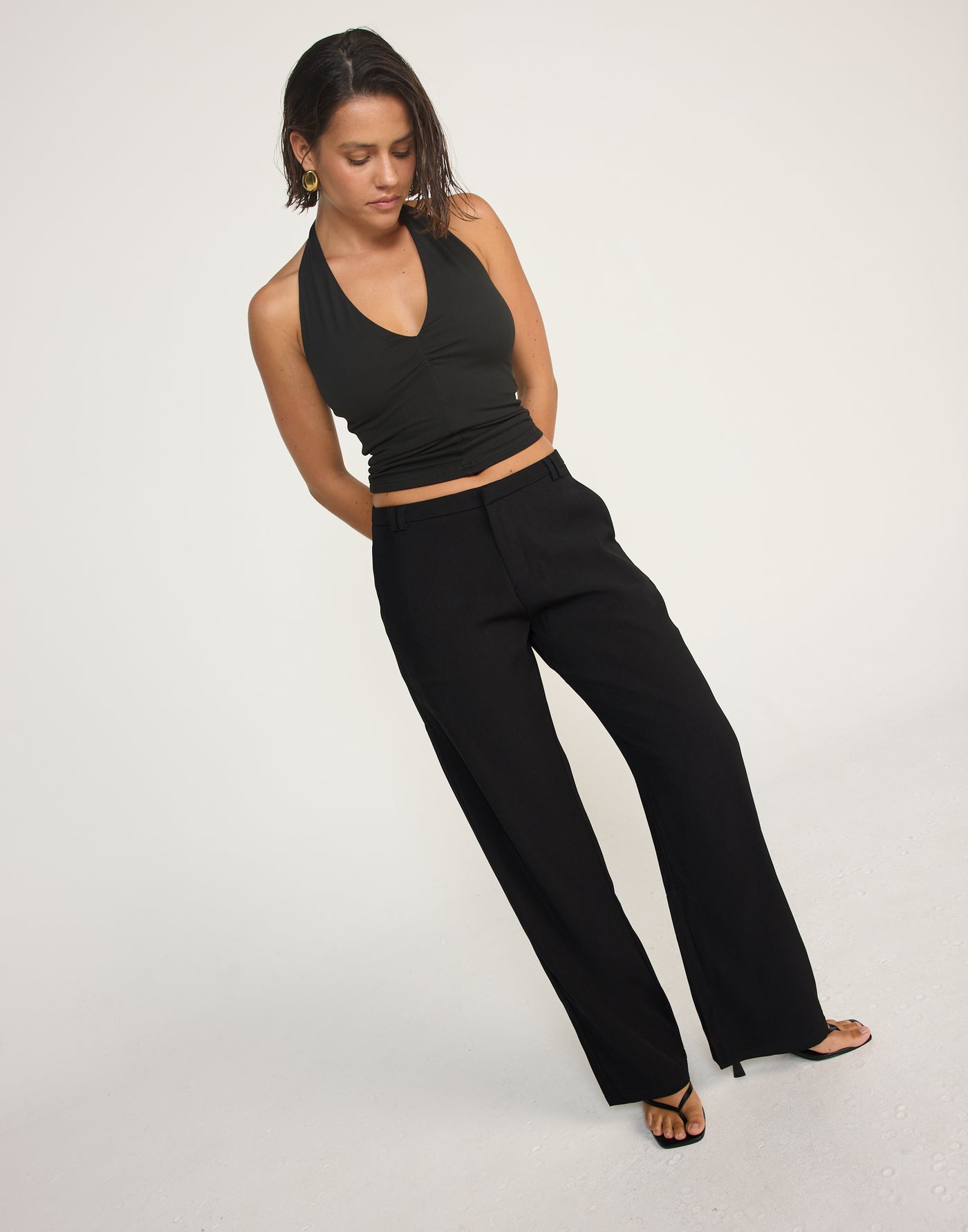 Marina Top (Black) | CHARCOAL EXCLUSIVE | Halter Neckline Jersey Fabrication Fitted Top - Women's Top - Charcoal Clothing
