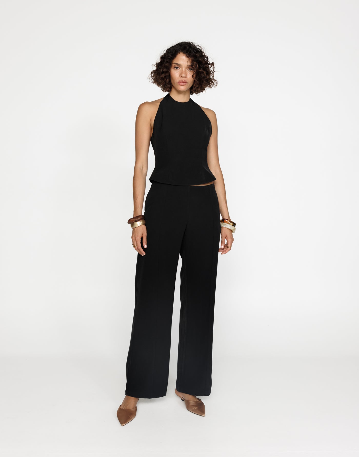 Kalla Top (Black) | CHARCOAL Exclusive - High Tie Up Neckline Button Back Closure Top - Women's Top - Charcoal Clothing