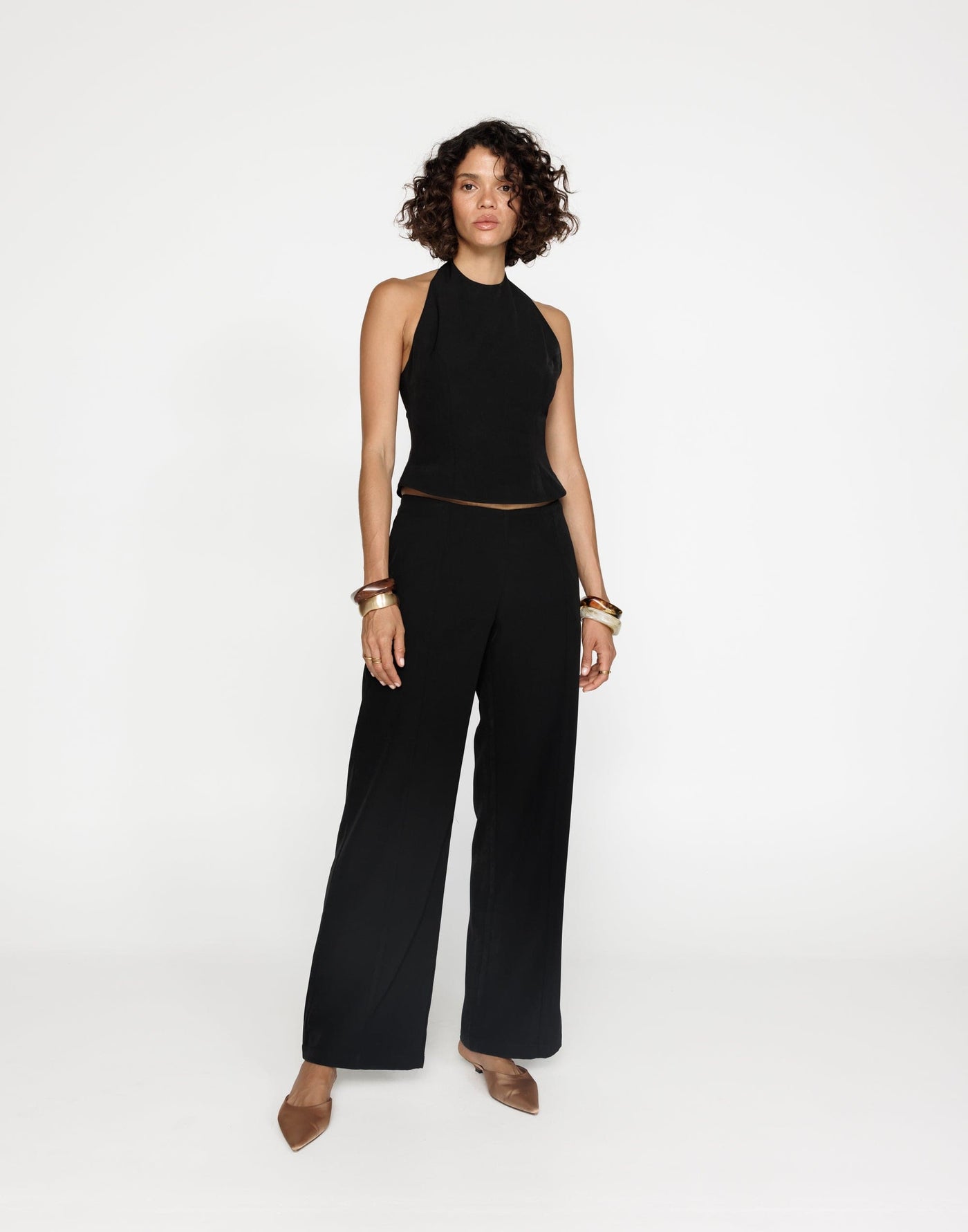 Kalla Top (Black) | CHARCOAL Exclusive - High Tie Up Neckline Button Back Closure Top - Women's Top - Charcoal Clothing