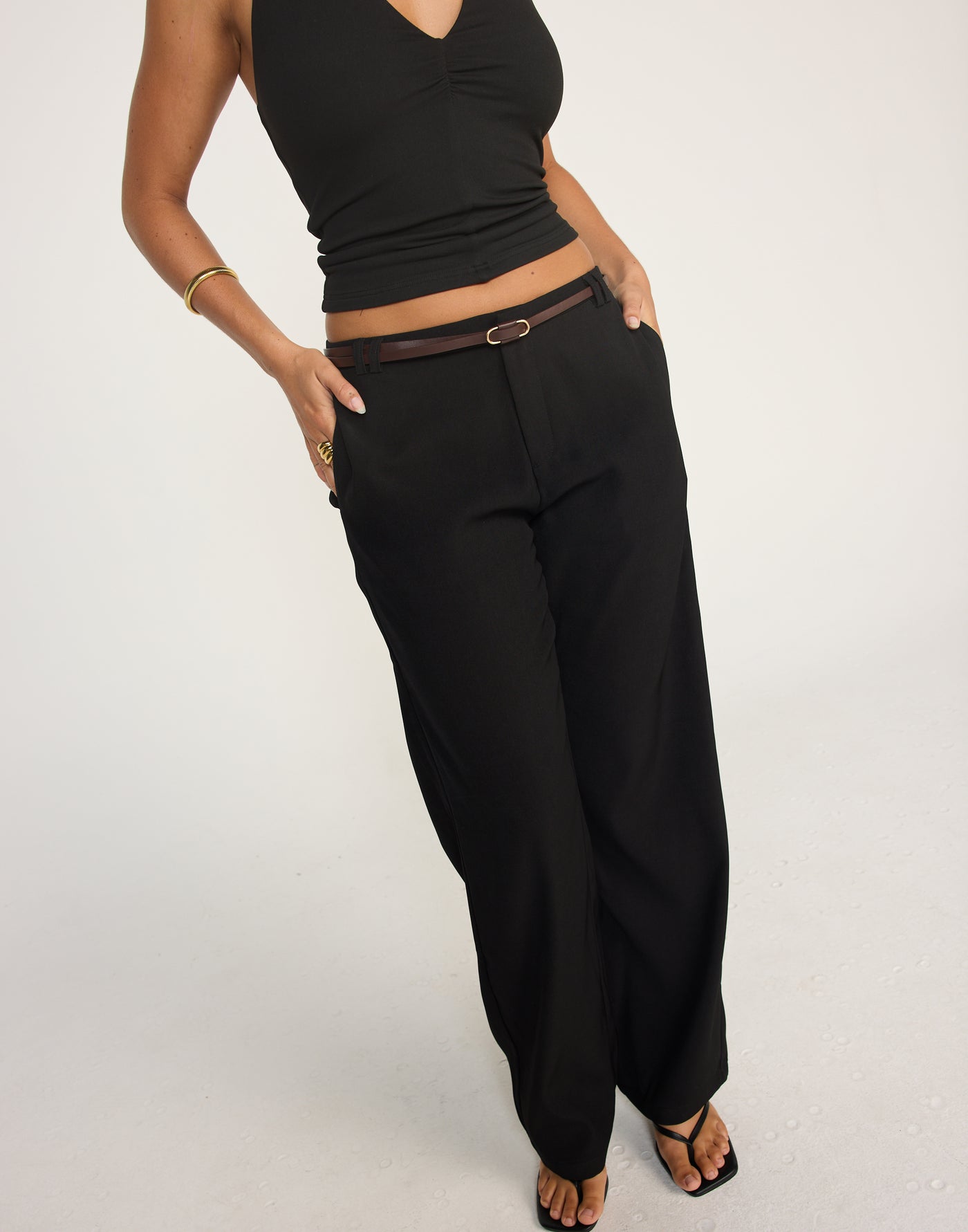 Blair Belt (Cocoa) - Thin Brown Faux Leather Belt - Women's Accessories - Charcoal Clothing