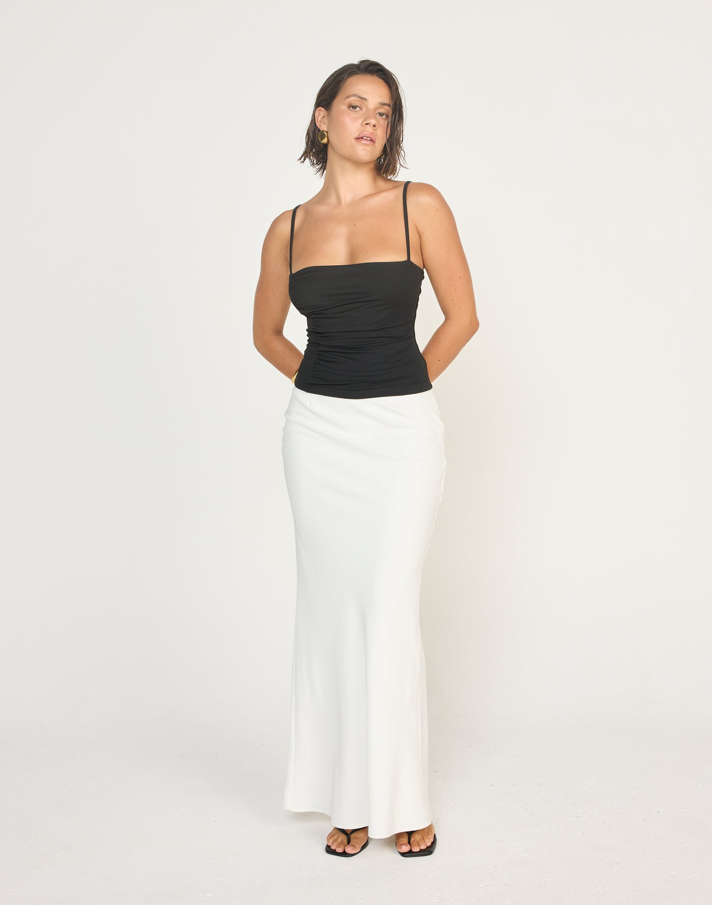 Mira Top (Black)| CHARCOAL EXCLUSIVE | Jersey Fabrication Ruched Singlet Top - Women's Top - Charcoal Clothing