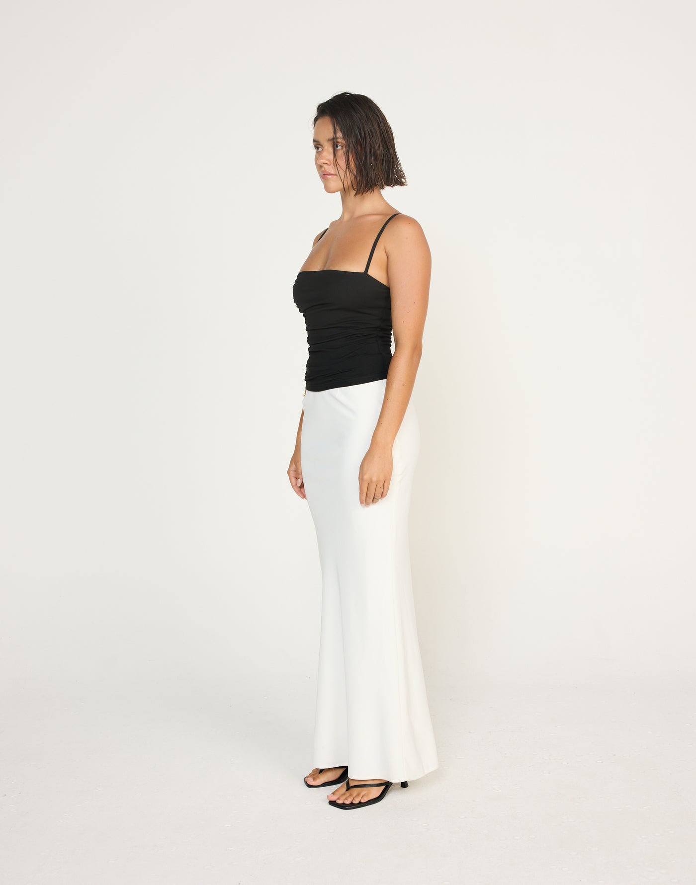 Mira Top (Black)| CHARCOAL EXCLUSIVE | Jersey Fabrication Ruched Singlet Top - Women's Top - Charcoal Clothing
