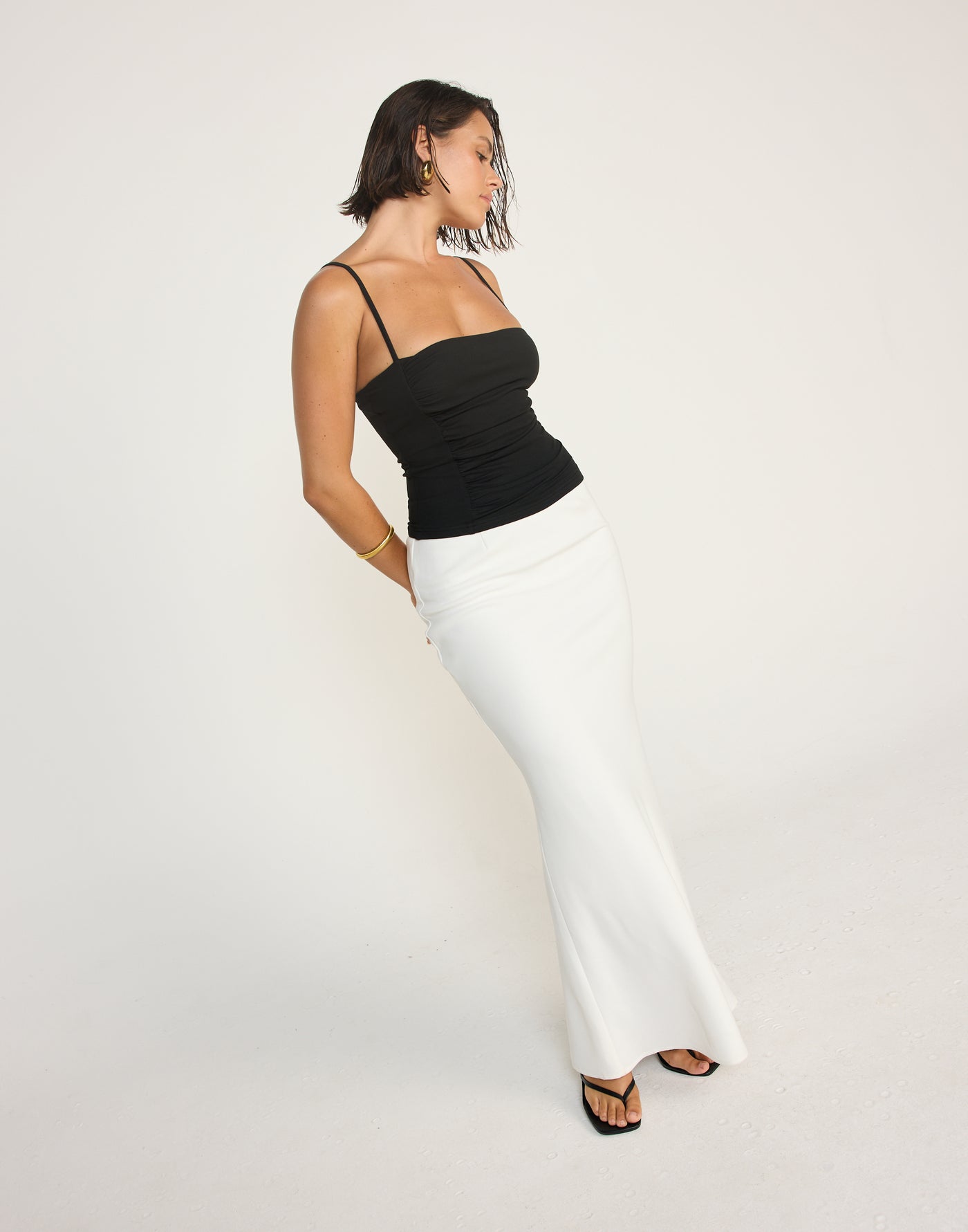 Mira Top (Black)| CHARCOAL EXCLUSIVE | Jersey Fabrication Ruched Singlet Top - Women's Top - Charcoal Clothing