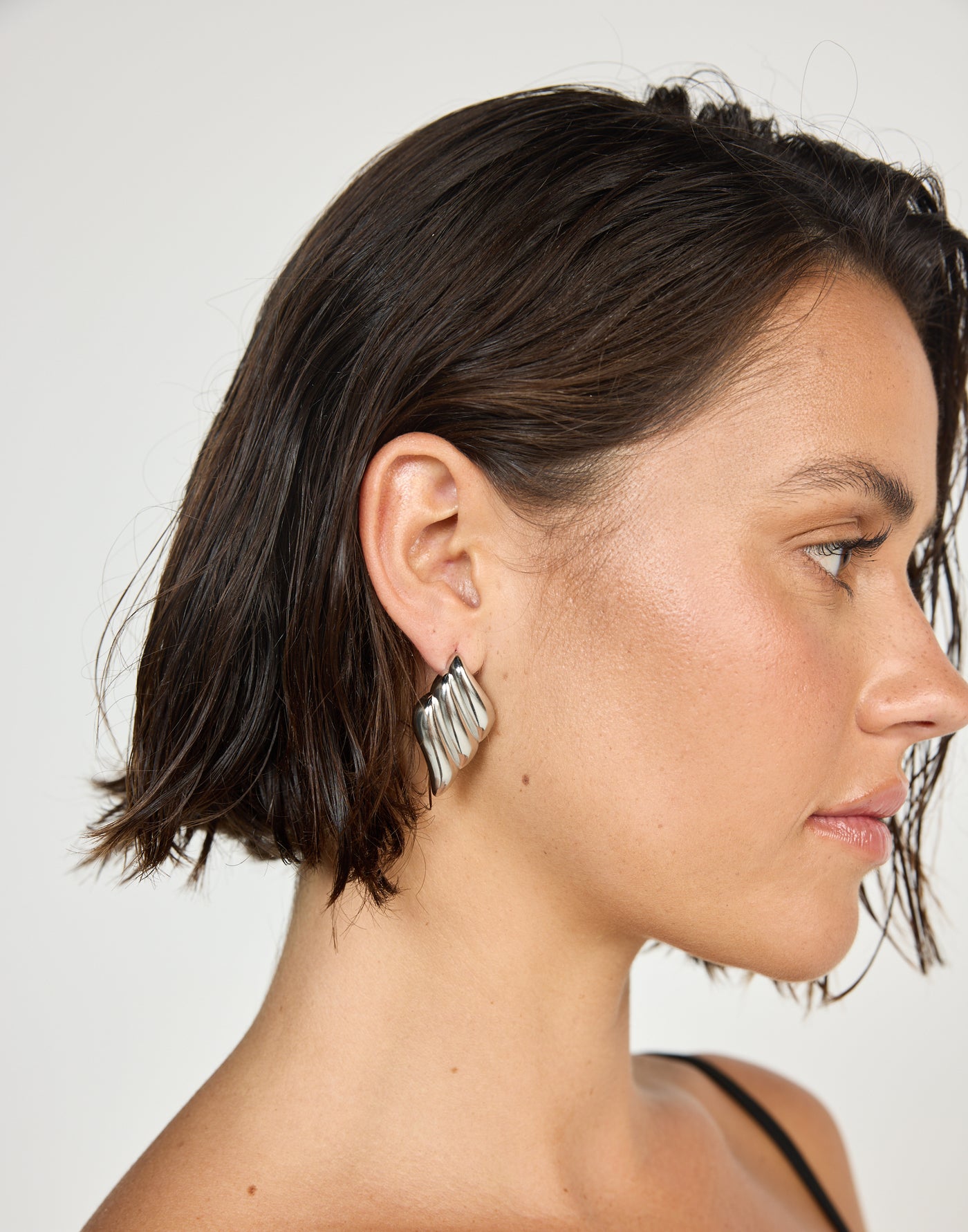 Maddy Earrings (Silver) - Textured Diamond Shape Earrings - Women's Accessories - Charcoal Clothing