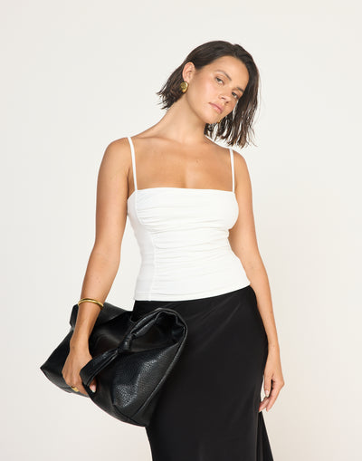 Mira Top (White)| CHARCOAL EXCLUSIVE | Jersey Fabrication Ruched Singlet Top - Women's Top - Charcoal Clothing