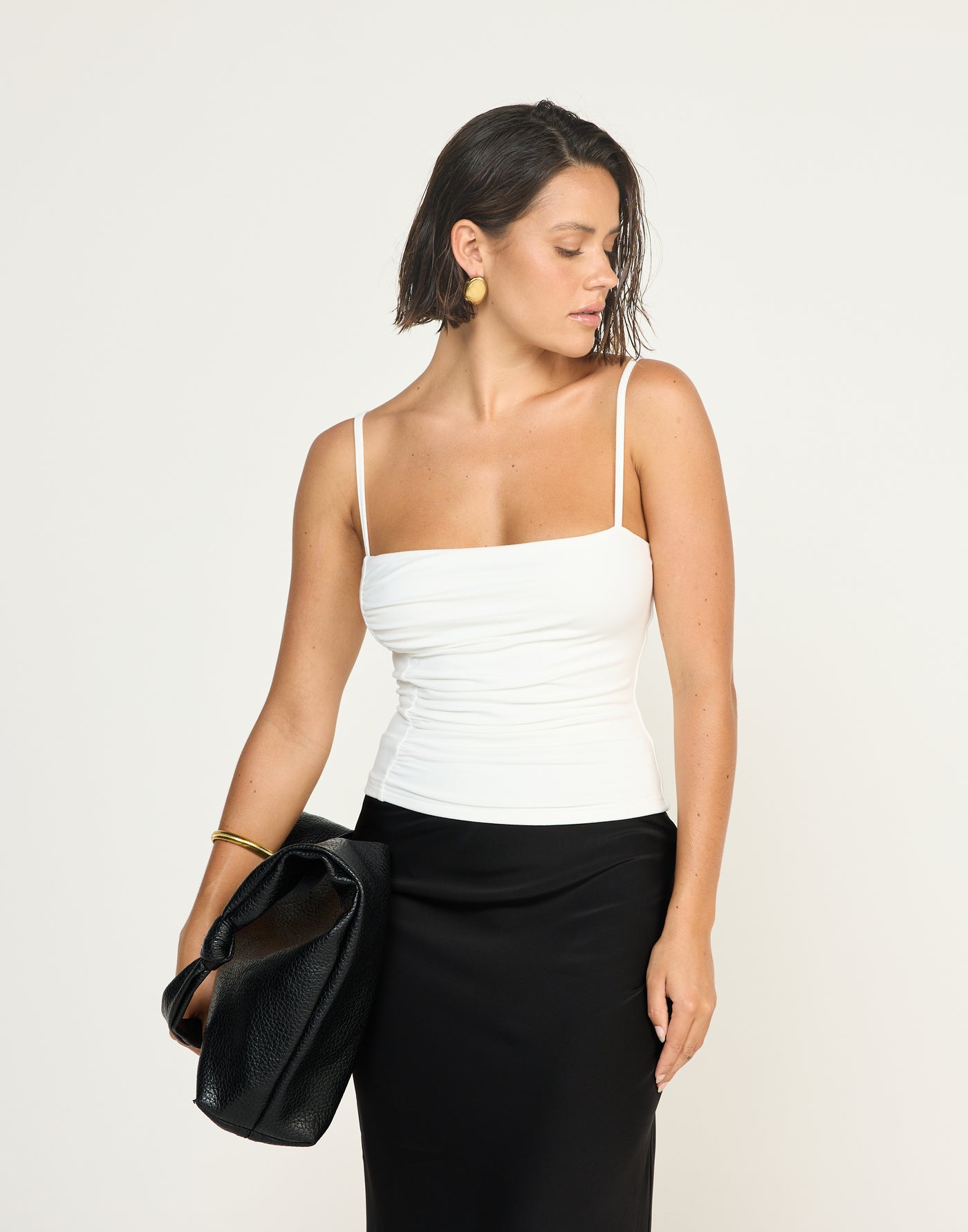 Mira Top (White)| CHARCOAL EXCLUSIVE | Jersey Fabrication Ruched Singlet Top - Women's Top - Charcoal Clothing