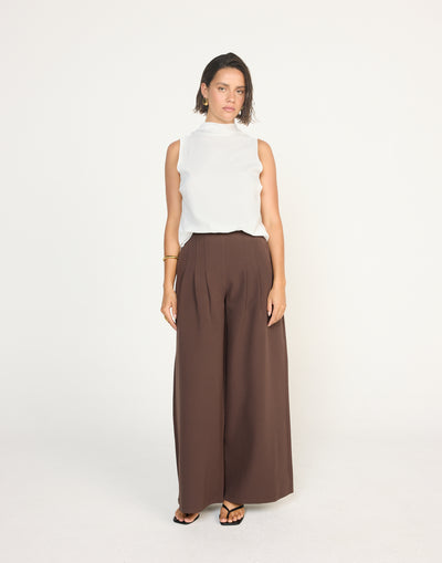 Nerida Pants (Chocolate) | CHARCOAL EXCLUSIVE | Wide Leg Pants With Pleats - Women's Pants - Charcoal Clothing