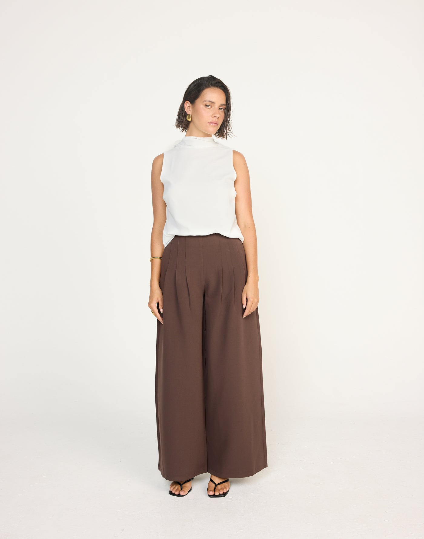 Nerida Pants (Chocolate) | CHARCOAL EXCLUSIVE | Wide Leg Pants With Pleats - Women's Pants - Charcoal Clothing