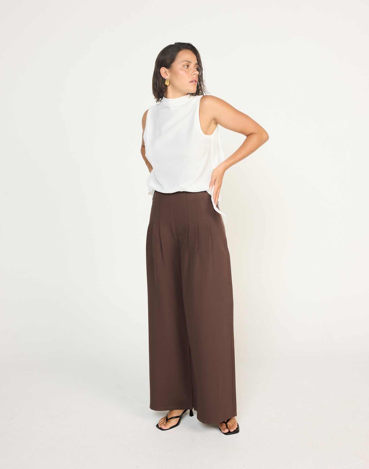 Nikolai Top (White) | CHARCOAL Exclusive - High Neckline Low Back Top with Attached Neck Scarf - Women's Top - Charcoal Clothing