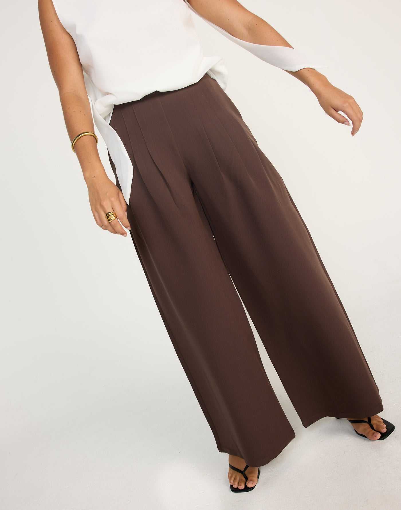 Nerida Pants (Chocolate) | CHARCOAL EXCLUSIVE | Wide Leg Pants With Pleats - Women's Pants - Charcoal Clothing