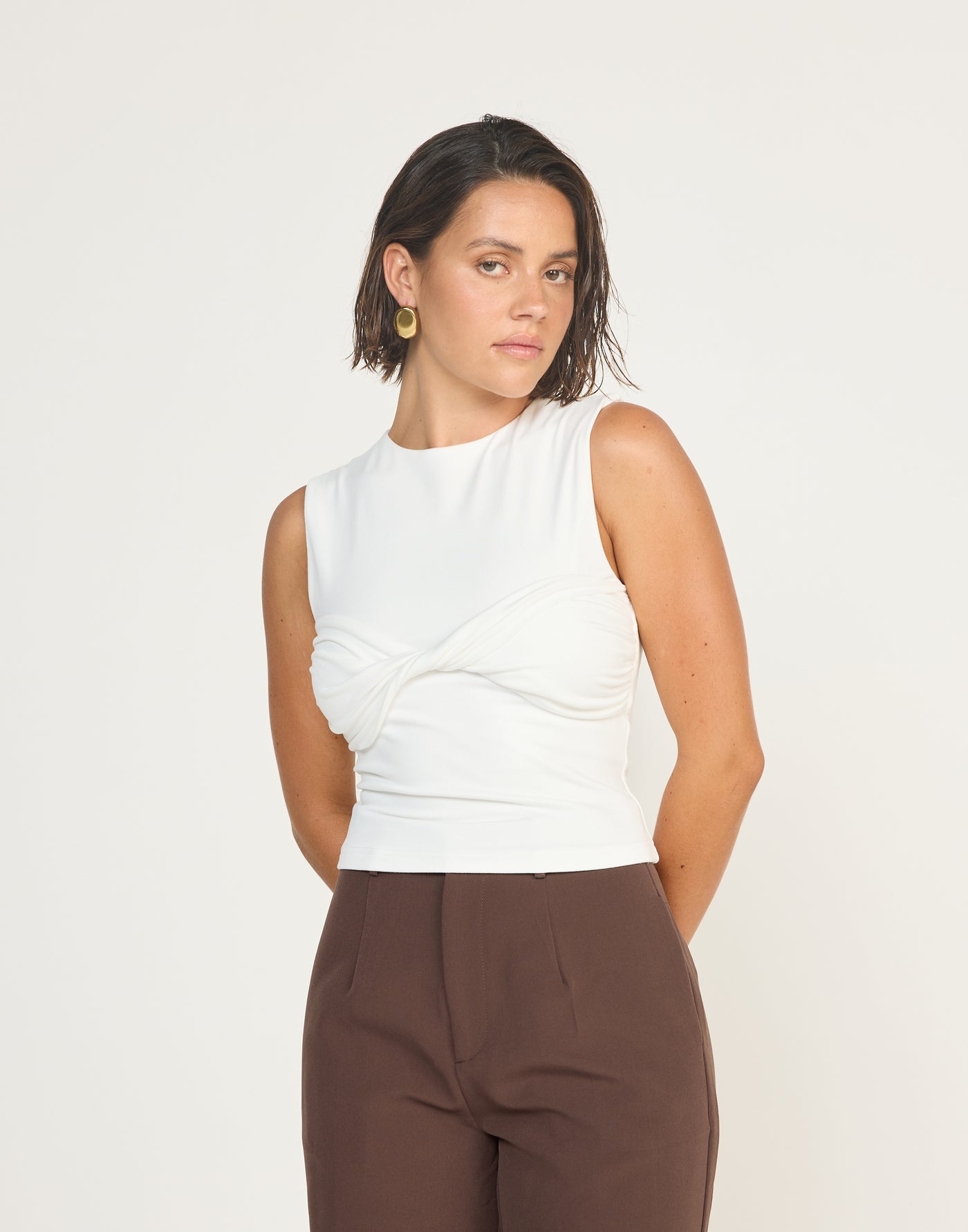 Seaside Top (White) | CHARCOAL EXCLUSIVE | Bodycon Twisted Bust Detail Boatneck Top - Women's Top - Charcoal Clothing