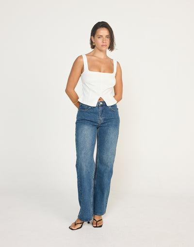 Nerissa Top (White) | CHARCOAL EXCLUSIVE - Fitted Suiting Longline Top - Women's Top - Charcoal Clothing