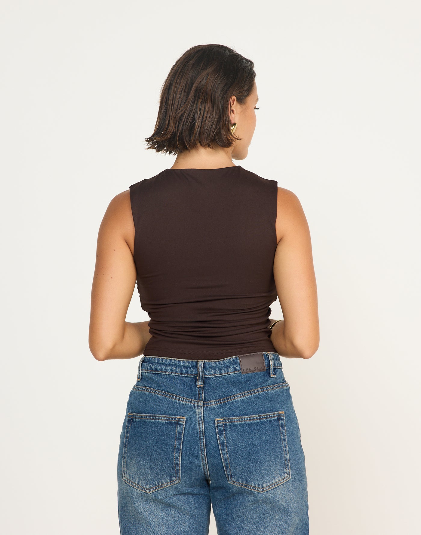 Seaside Top (Chocolate) | CHARCOAL EXCLUSIVE | Bodycon Twisted Bust Detail Boatneck Top - Women's Top - Charcoal Clothing