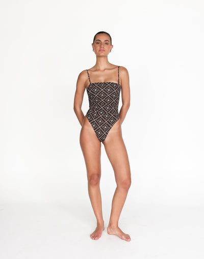 Aicha One Piece (Marlow) | CHARCOAL Exclusive - Rouched Abstract Print Strapless One Piece Swimsuit - Women's Swimwear - Charcoal Clothing