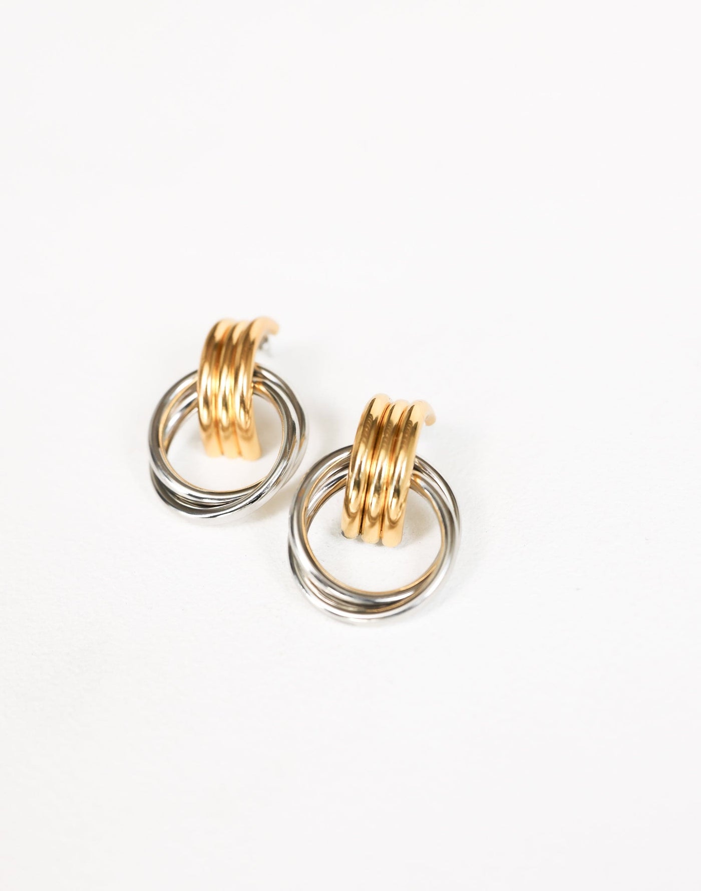 Trisha Earrings (Mixed) - Stacked Dual Toned Detail Earrings - Women's Accessories - Charcoal Clothing