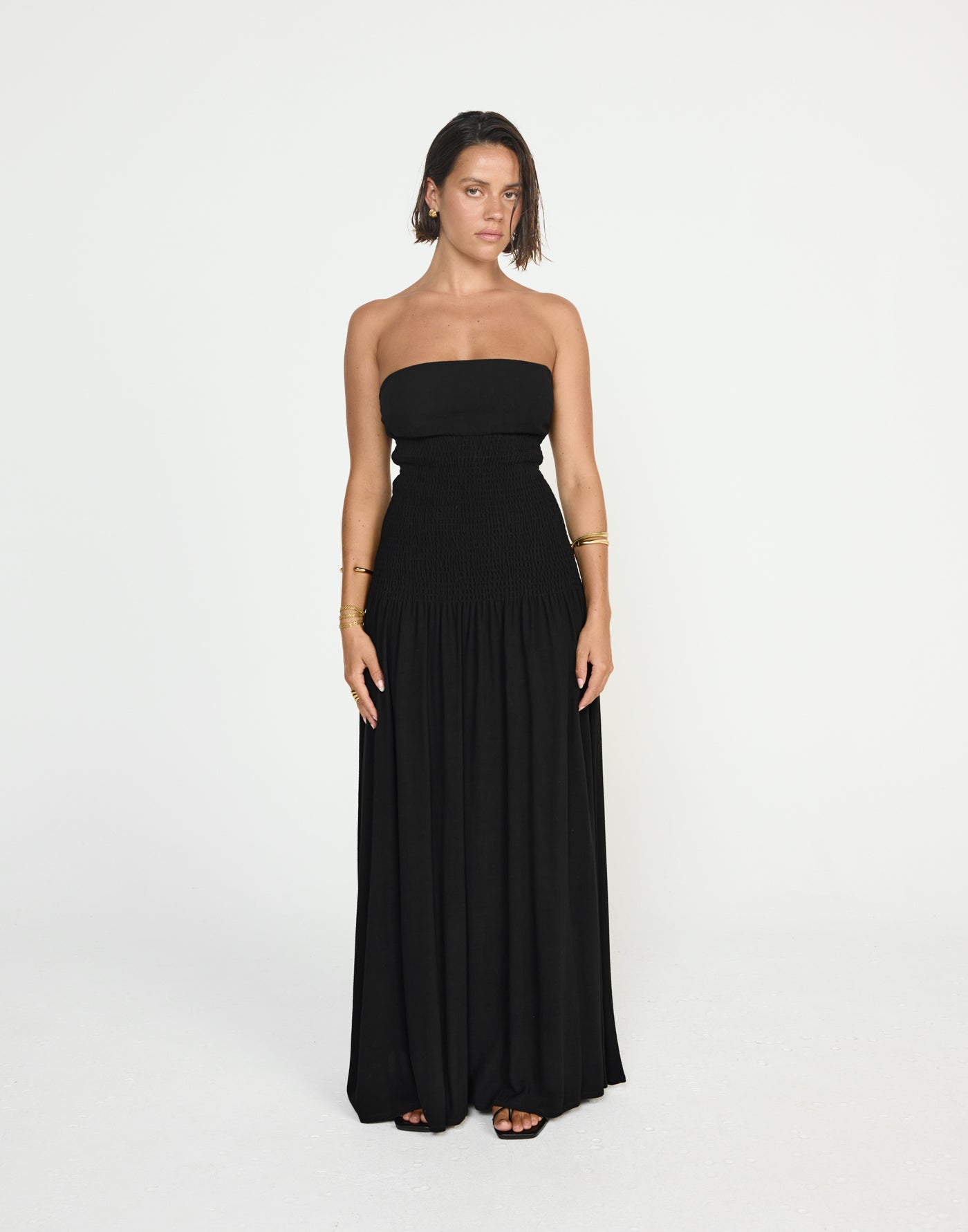 Daria Maxi Dress (Black) - CHARCOAL EXCLUSIVE - Ribbed Bodice Strapless Linen Maxi Dress - Women's Dress - Charcoal Clothing