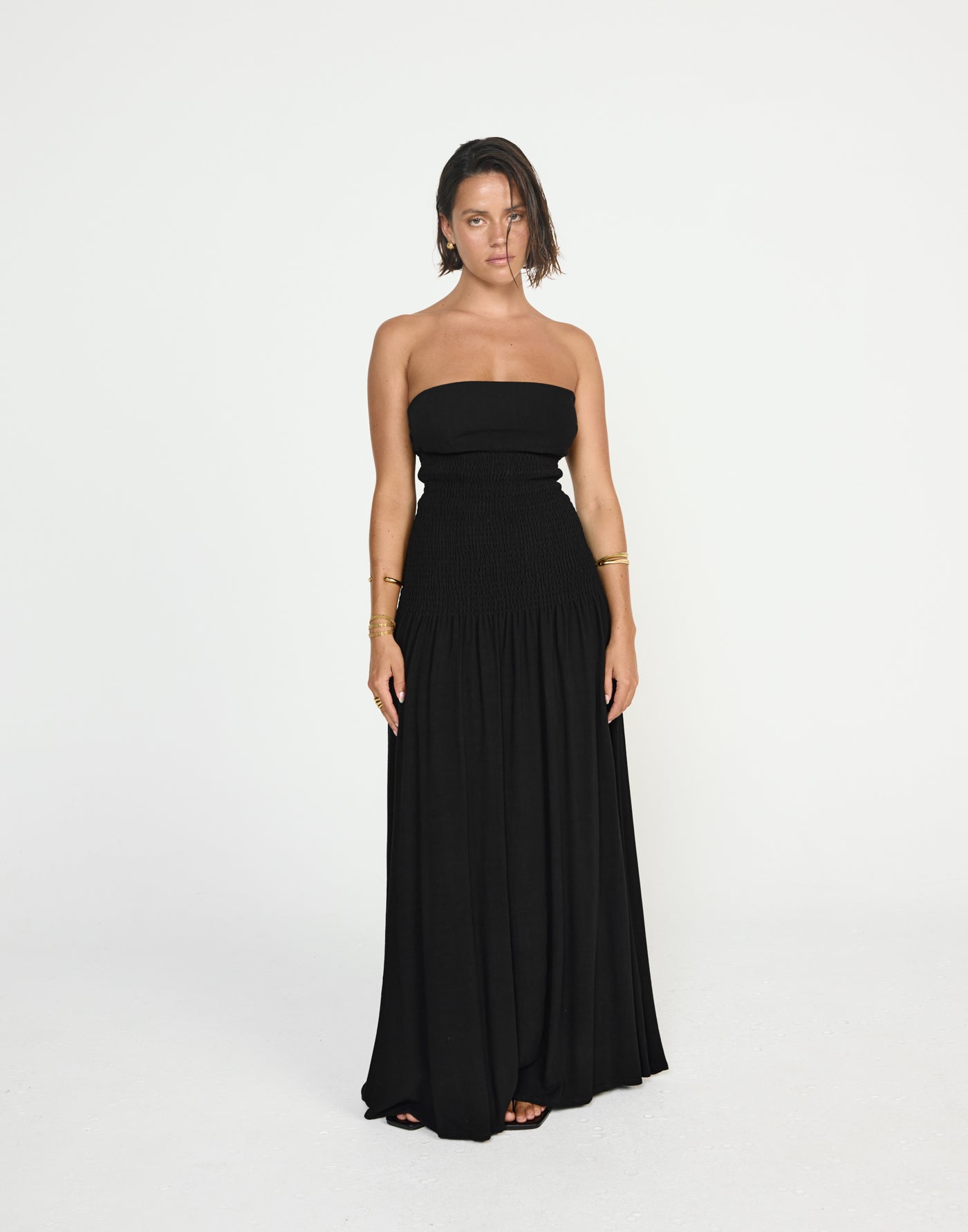 Daria Maxi Dress (Black) - CHARCOAL EXCLUSIVE - Ribbed Bodice Strapless Linen Maxi Dress - Women's Dress - Charcoal Clothing