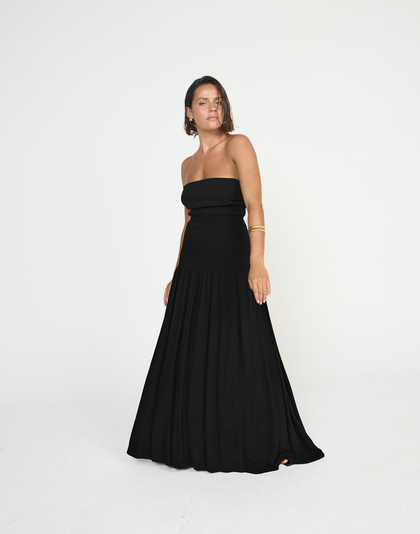 Daria Maxi Dress (Black) - CHARCOAL EXCLUSIVE - Ribbed Bodice Strapless Linen Maxi Dress - Women's Dress - Charcoal Clothing