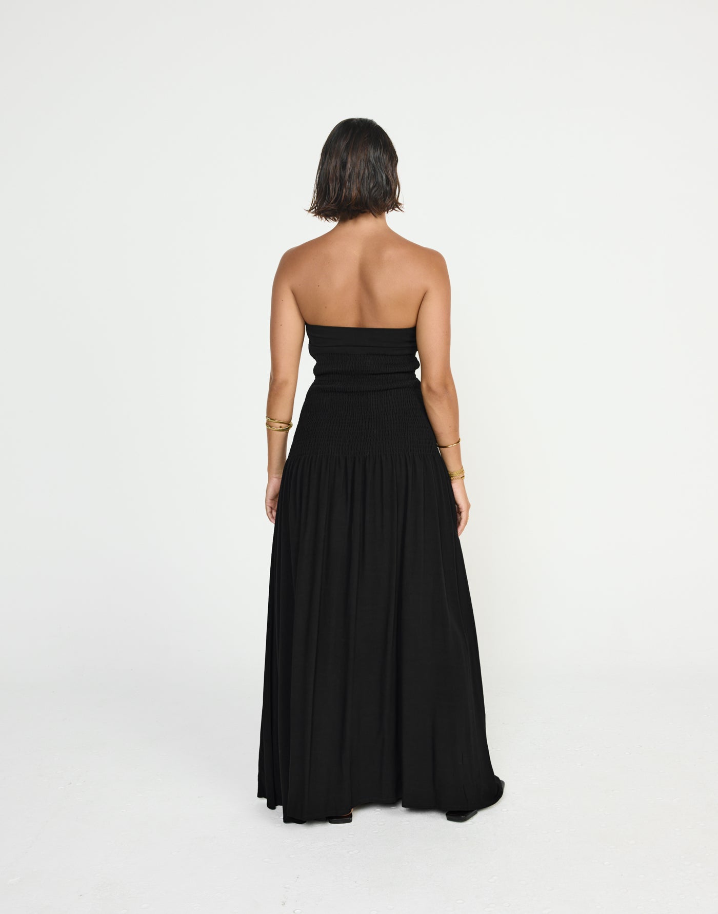 Daria Maxi Dress (Black) - CHARCOAL EXCLUSIVE - Ribbed Bodice Strapless Linen Maxi Dress - Women's Dress - Charcoal Clothing