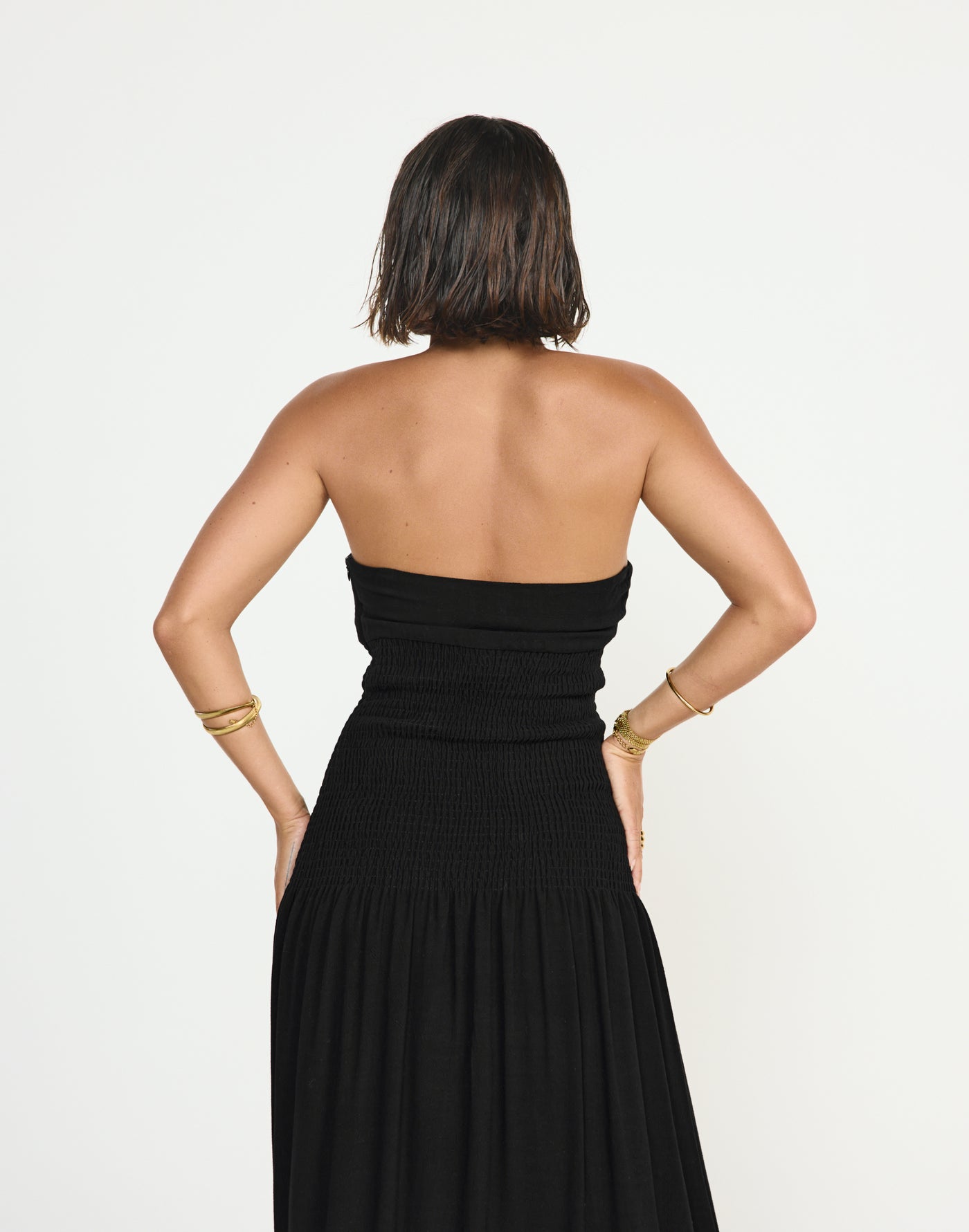 Daria Maxi Dress (Black) - CHARCOAL EXCLUSIVE - Ribbed Bodice Strapless Linen Maxi Dress - Women's Dress - Charcoal Clothing