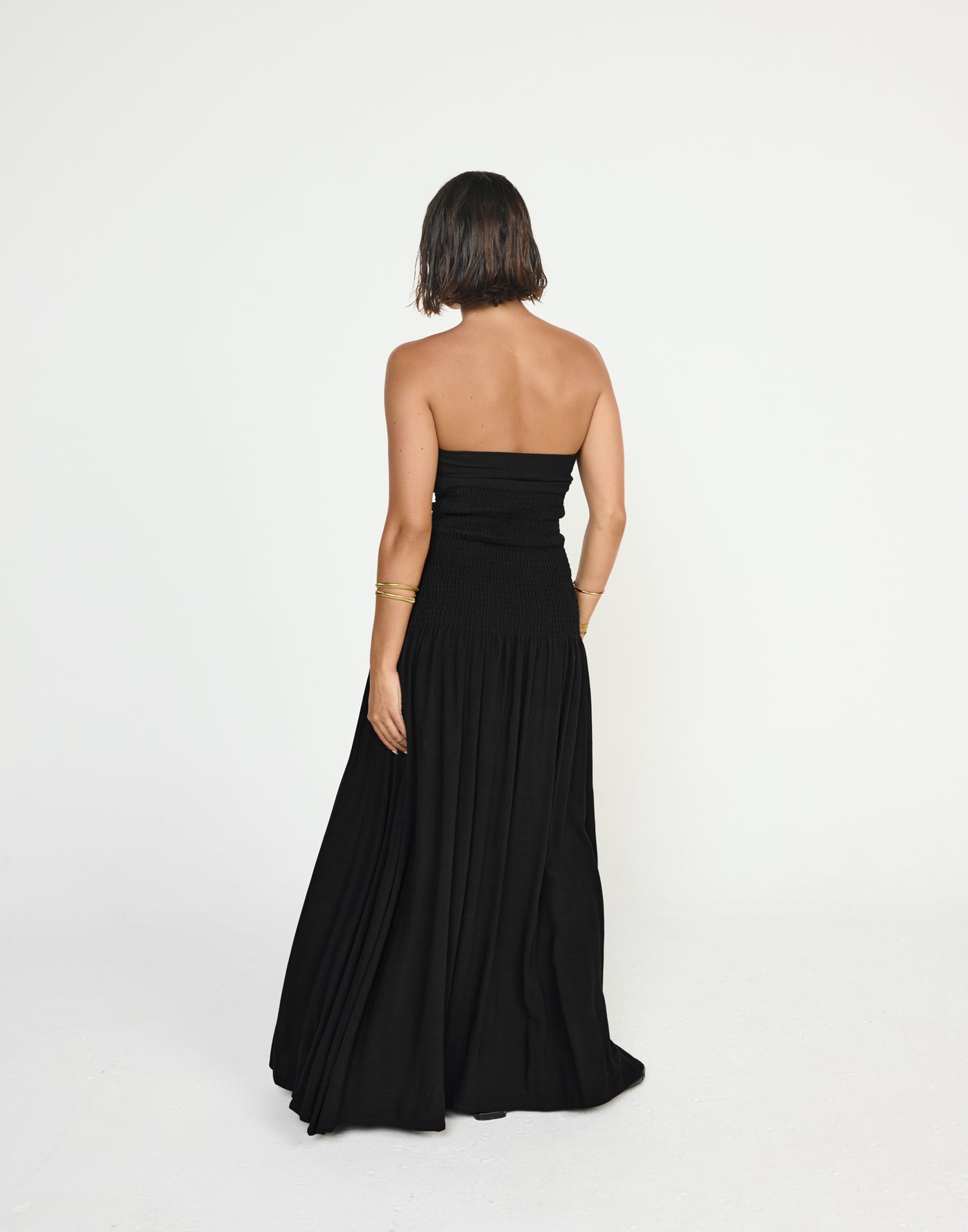 Daria Maxi Dress (Black) - CHARCOAL EXCLUSIVE - Ribbed Bodice Strapless Linen Maxi Dress - Women's Dress - Charcoal Clothing