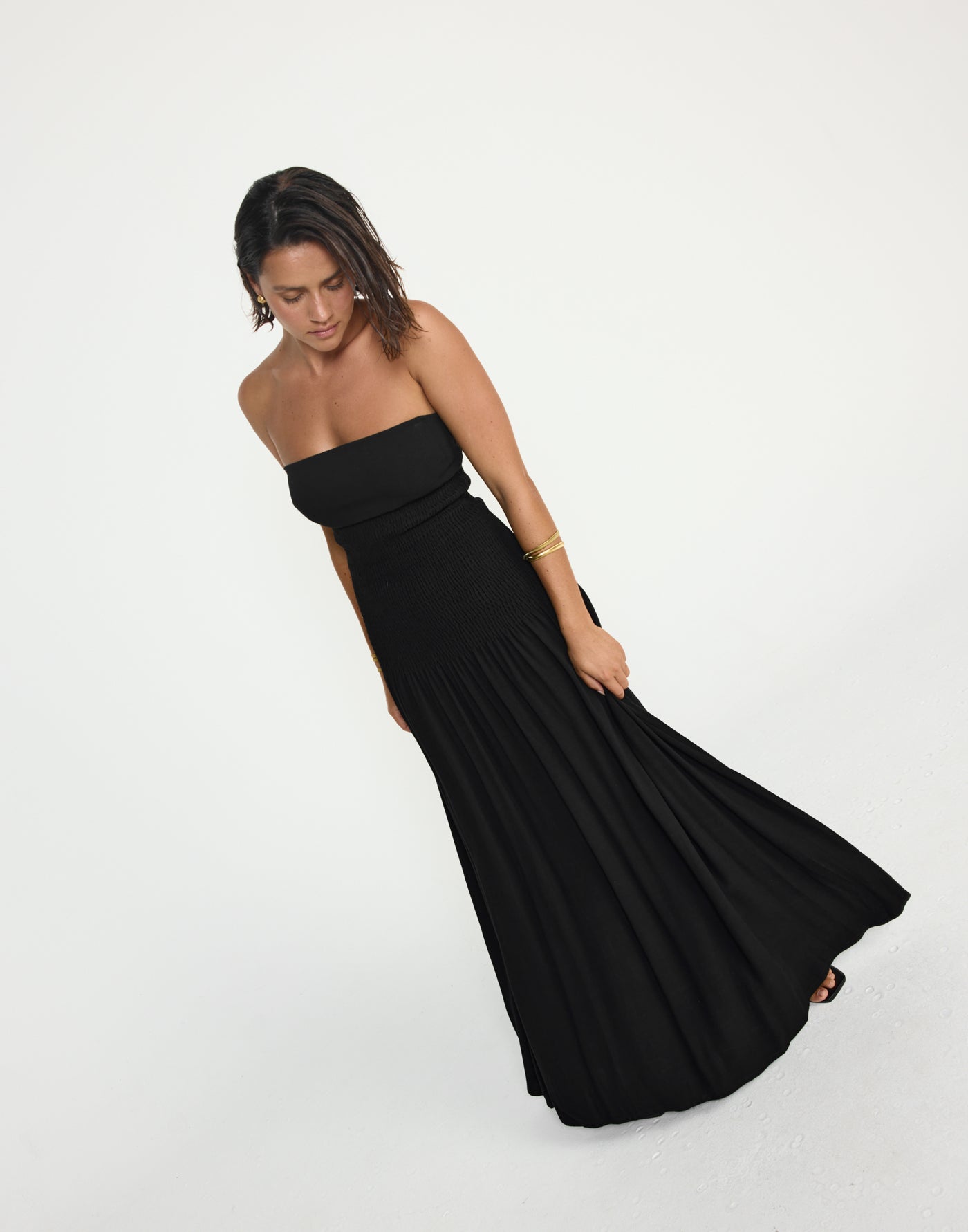 Daria Maxi Dress (Black) - CHARCOAL EXCLUSIVE - Ribbed Bodice Strapless Linen Maxi Dress - Women's Dress - Charcoal Clothing