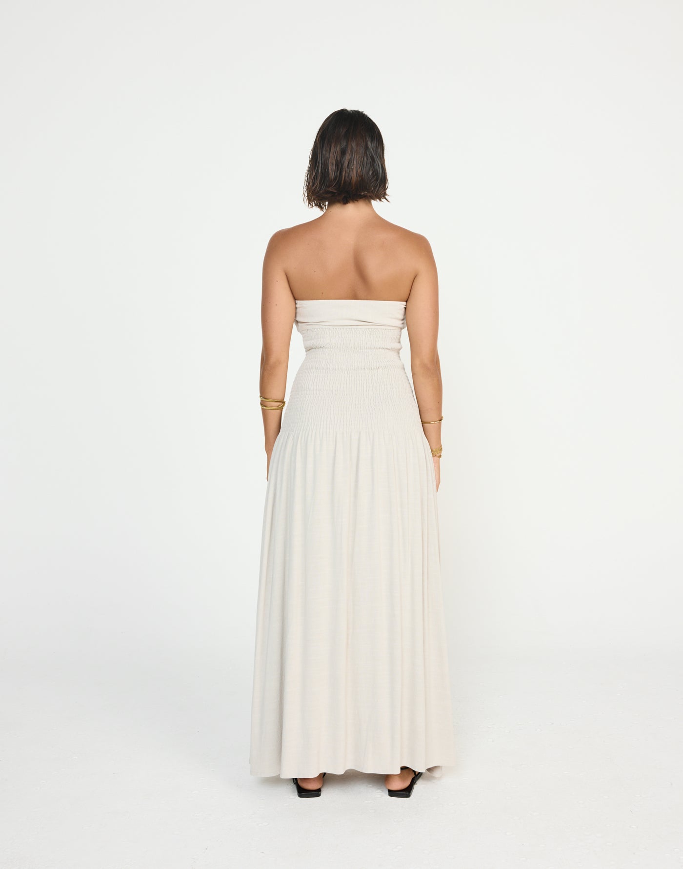 Daria Maxi Dress (Latte) - CHARCOAL EXCLUSIVE - Ribbed Bodice Strapless Linen Maxi Dress - Women's Dress - Charcoal Clothing