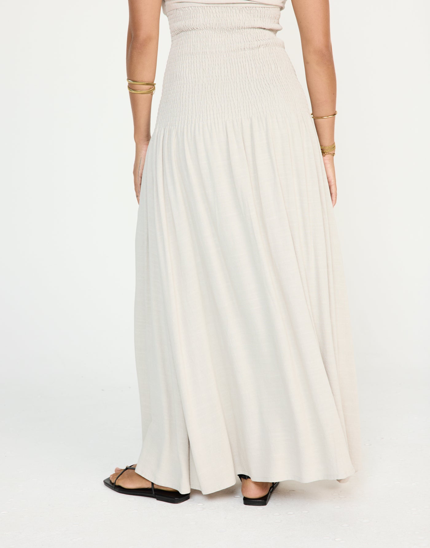 Daria Maxi Dress (Latte) - CHARCOAL EXCLUSIVE - Ribbed Bodice Strapless Linen Maxi Dress - Women's Dress - Charcoal Clothing