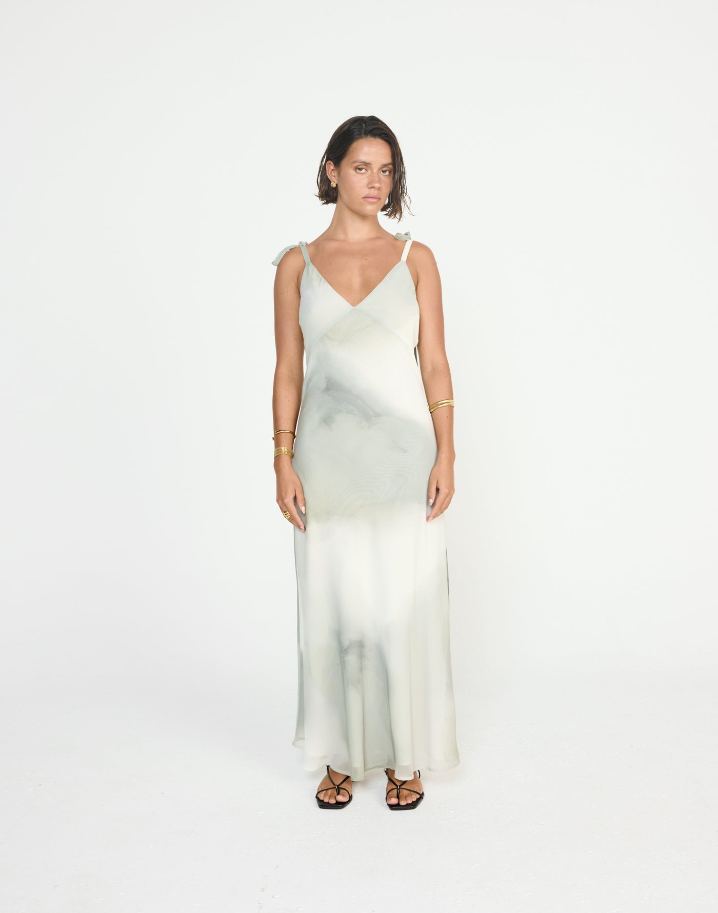 Adrina Maxi Dress (Sage) | CHARCOAL Exclusive - V Neckline Tie Up Straps Flowy Maxi Dress - Women's Dress - Charcoal Clothing