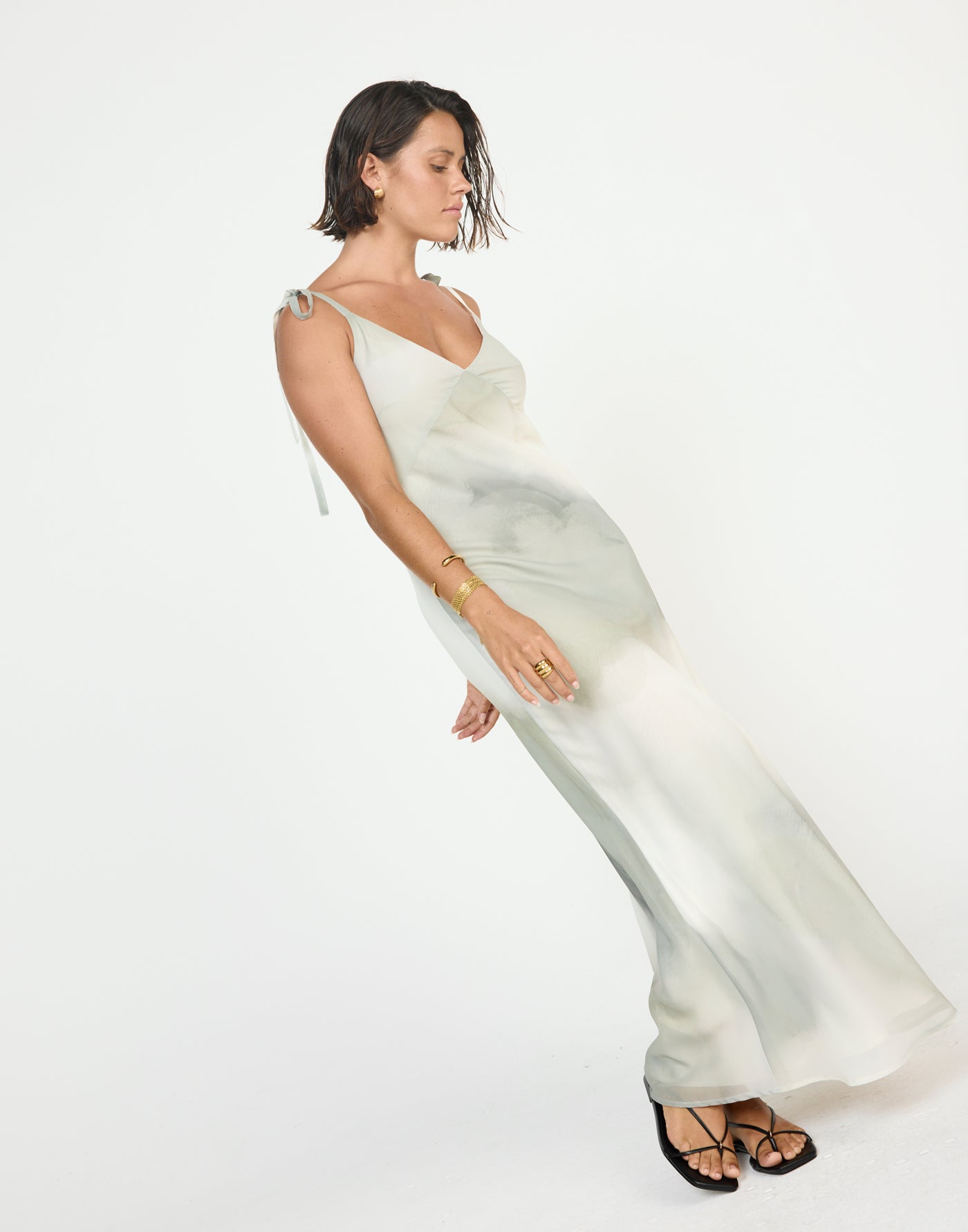 Adrina Maxi Dress (Sage) | CHARCOAL Exclusive - V Neckline Tie Up Straps Flowy Maxi Dress - Women's Dress - Charcoal Clothing