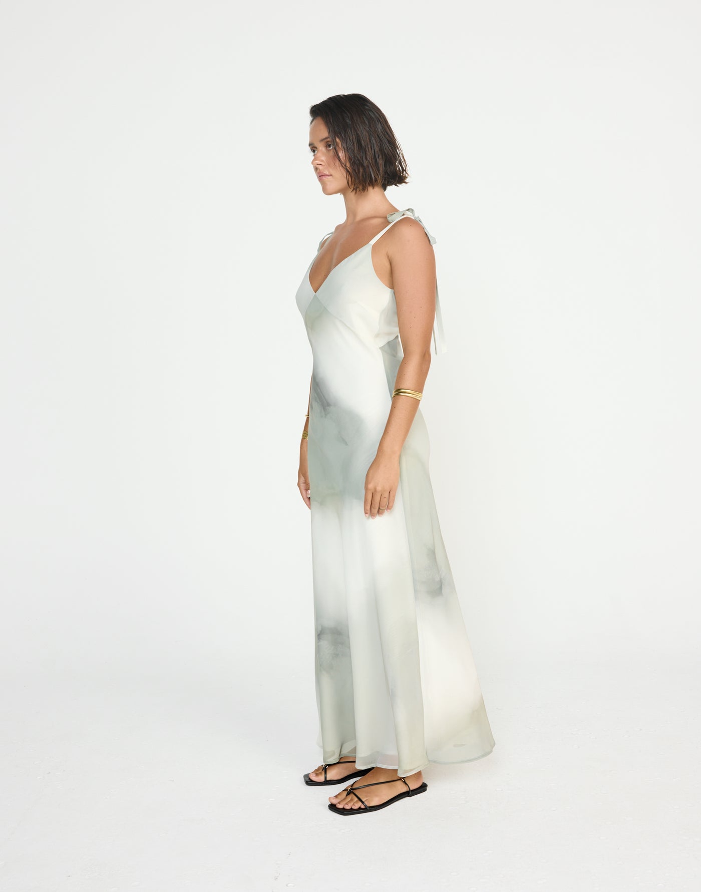 Adrina Maxi Dress (Sage) | CHARCOAL Exclusive - V Neckline Tie Up Straps Flowy Maxi Dress - Women's Dress - Charcoal Clothing