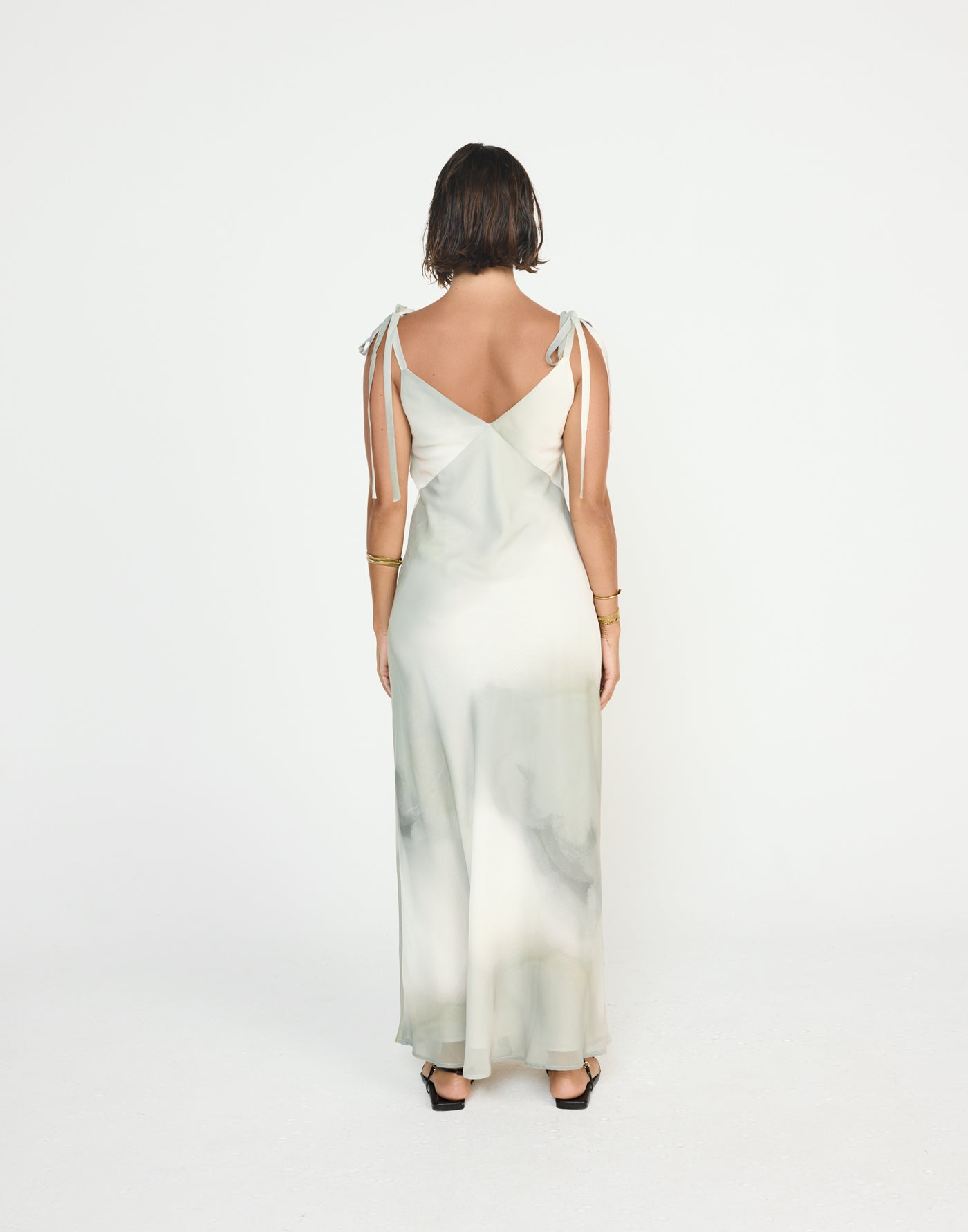 Adrina Maxi Dress (Sage) | CHARCOAL Exclusive - V Neckline Tie Up Straps Flowy Maxi Dress - Women's Dress - Charcoal Clothing
