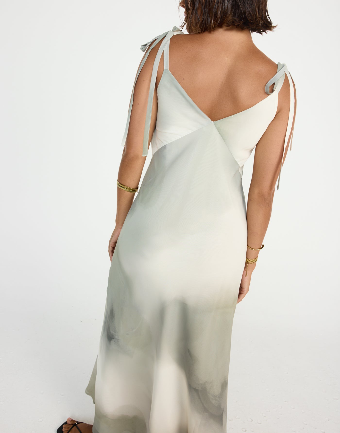 Adrina Maxi Dress (Sage) | CHARCOAL Exclusive - V Neckline Tie Up Straps Flowy Maxi Dress - Women's Dress - Charcoal Clothing