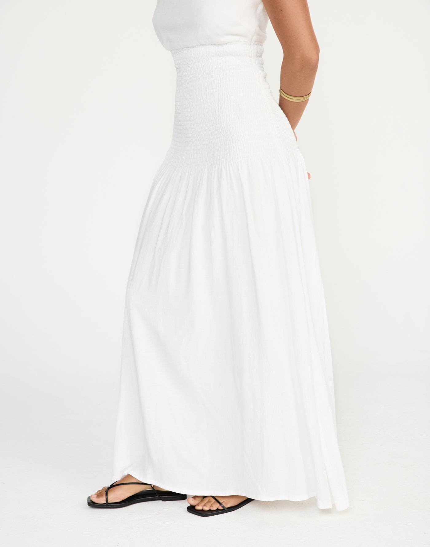 Daria Maxi Dress (White) - CHARCOAL EXCLUSIVE - Ribbed Bodice Strapless Linen Maxi Dress - Women's Dress - Charcoal Clothing