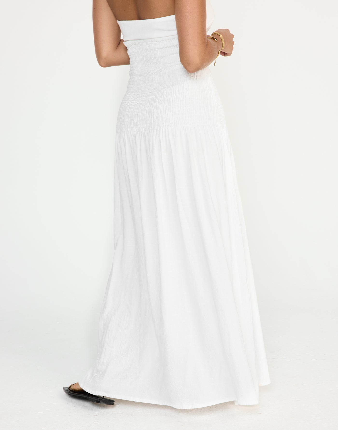 Daria Maxi Dress (White) - CHARCOAL EXCLUSIVE - Ribbed Bodice Strapless Linen Maxi Dress - Women's Dress - Charcoal Clothing