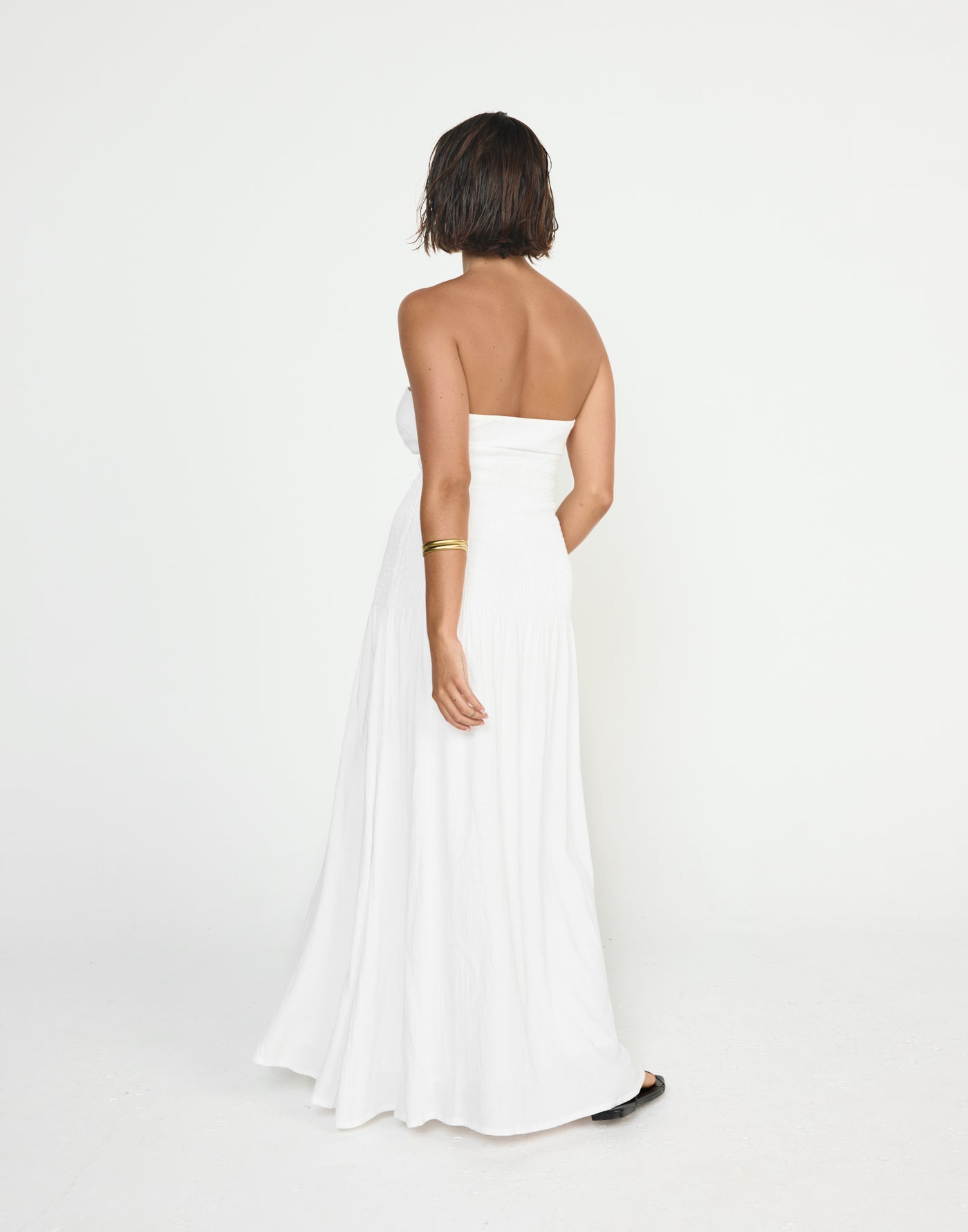 Daria Maxi Dress (White) - CHARCOAL EXCLUSIVE - Ribbed Bodice Strapless Linen Maxi Dress - Women's Dress - Charcoal Clothing