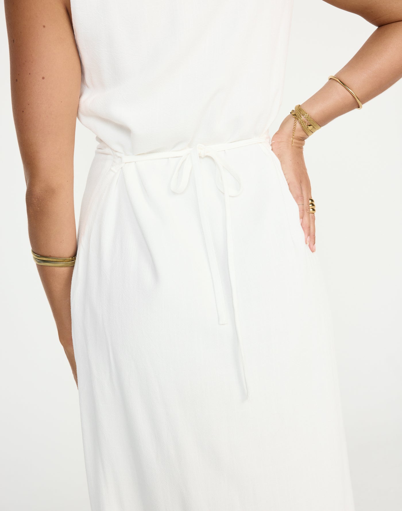Shoreline Maxi Dress (White) - CHARCOAL EXCLUSIVE - Cowl neckline linen flowy maxi dress with adjustable back tie - Women's Dress - Charcoal Clothing