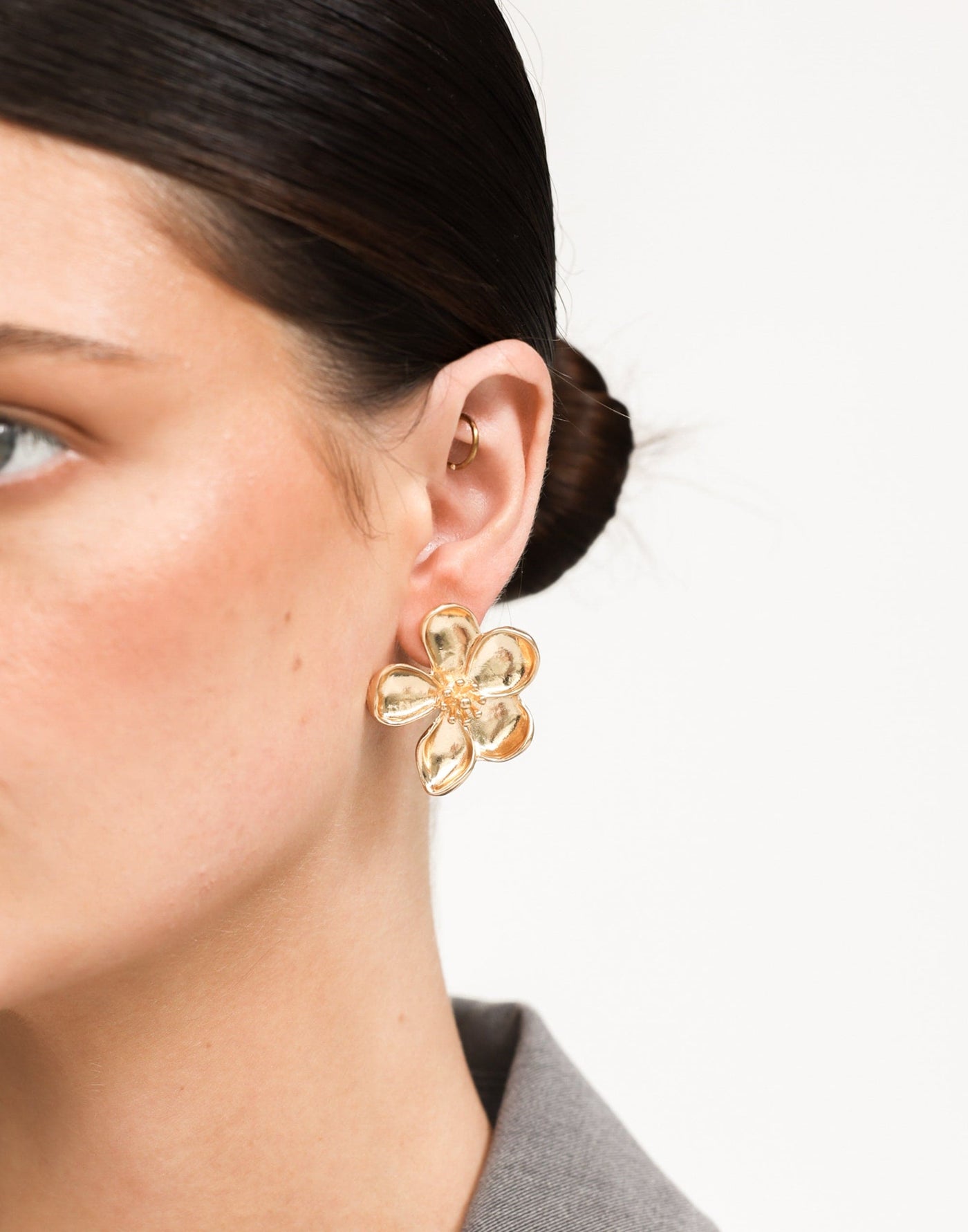 Brienne Earrings (Gold) - Flower Shape Statement Earring - Women's Accessories - Charcoal Clothing