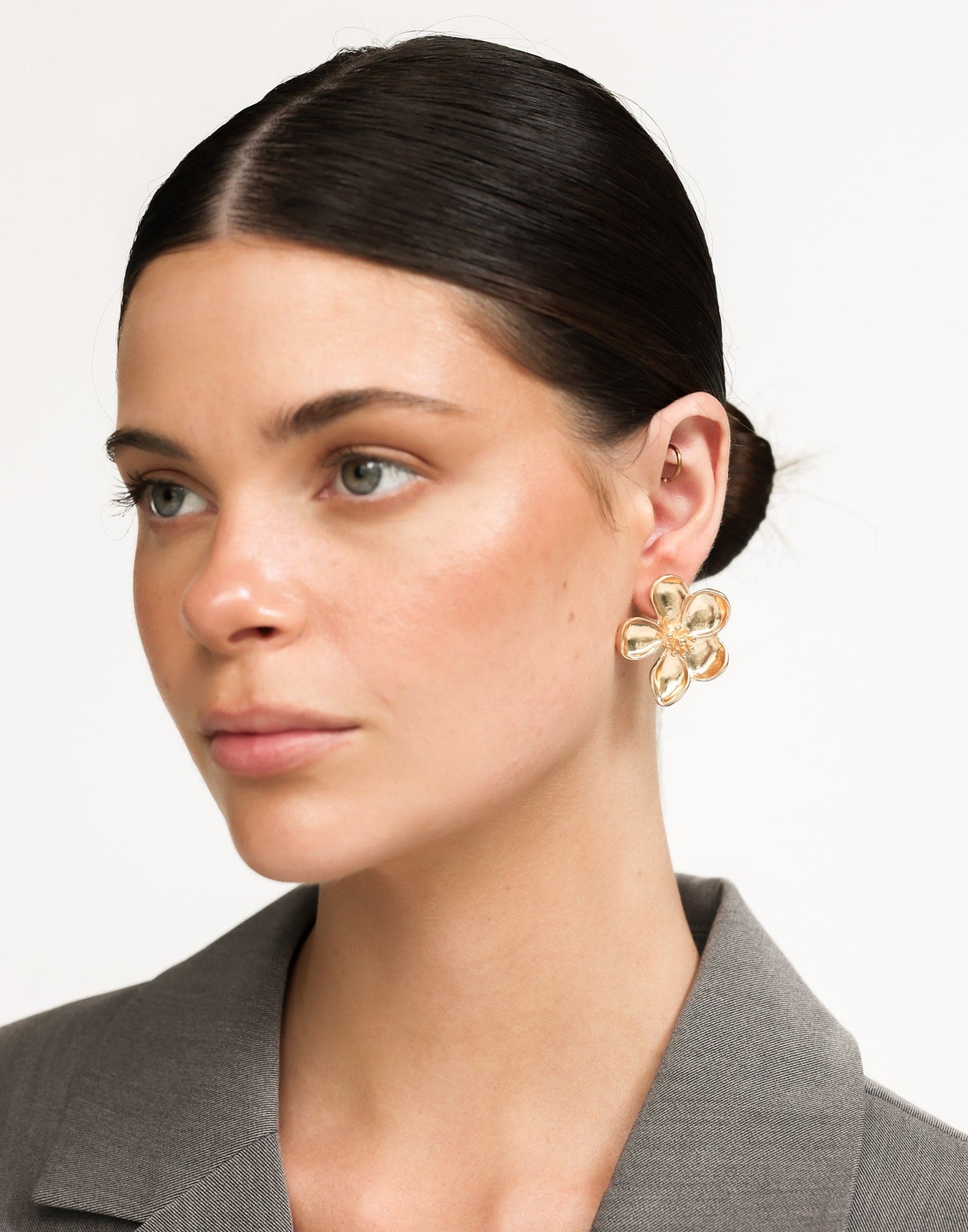 Brienne Earrings (Gold) - Flower Shape Statement Earring - Women's Accessories - Charcoal Clothing