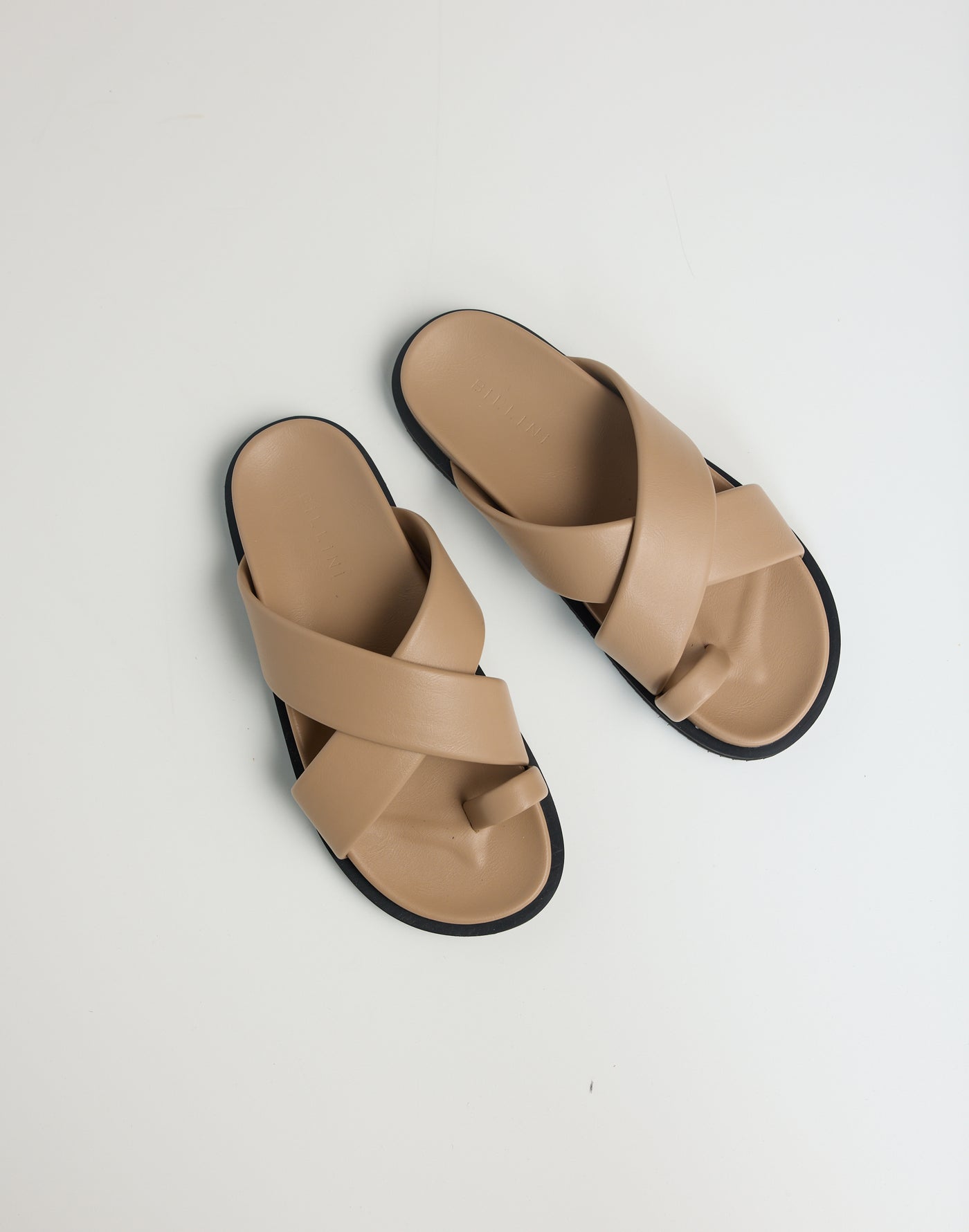 Trixie Slides (Light Cashew) - By Billini - Cross Over Strap Toe Ring Flats - Women's Shoes - Charcoal Clothing