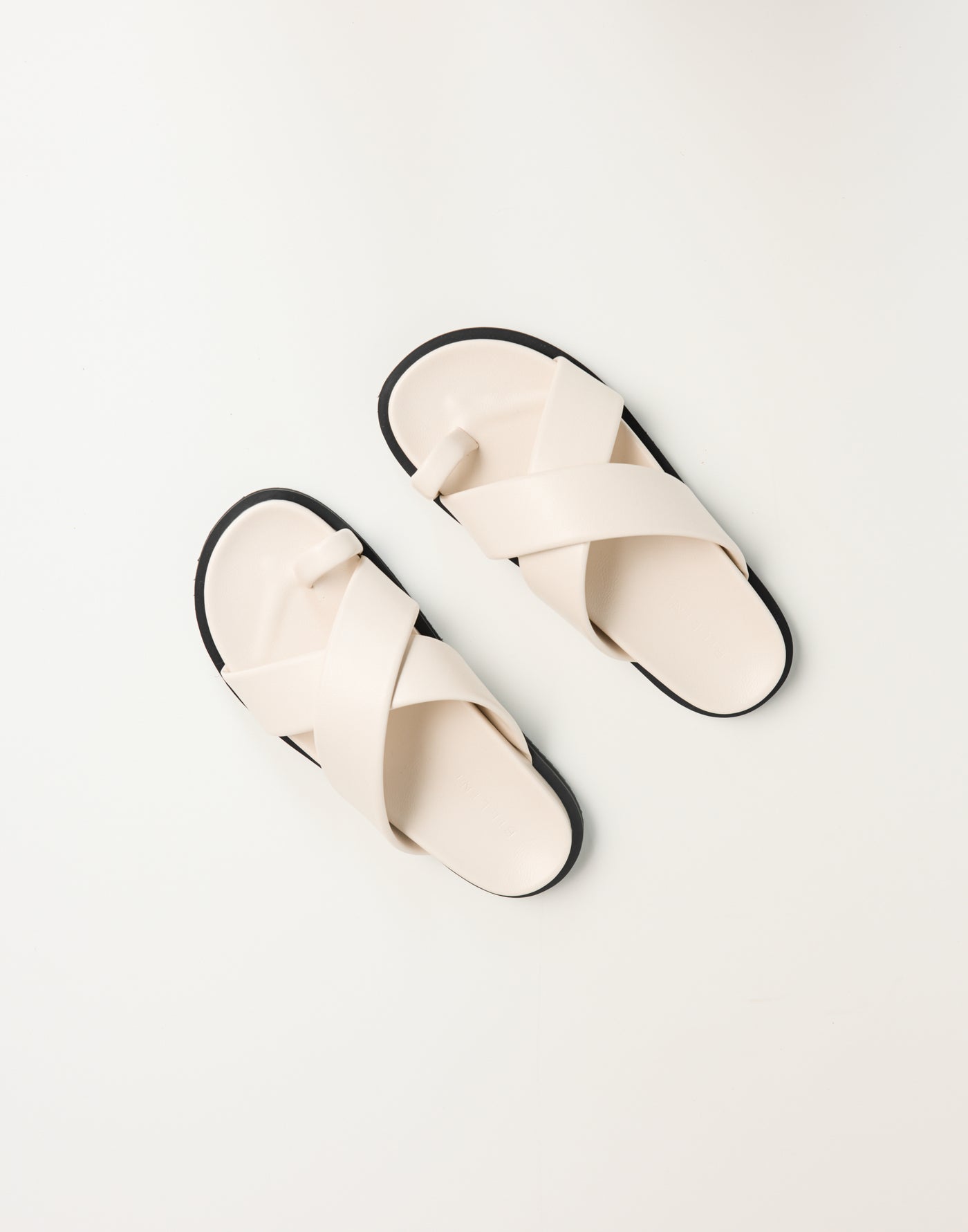 Trixie Slides (Ivory) - By Billini - Cross Over Strap Toe Ring Flats - Women's Shoes - Charcoal Clothing