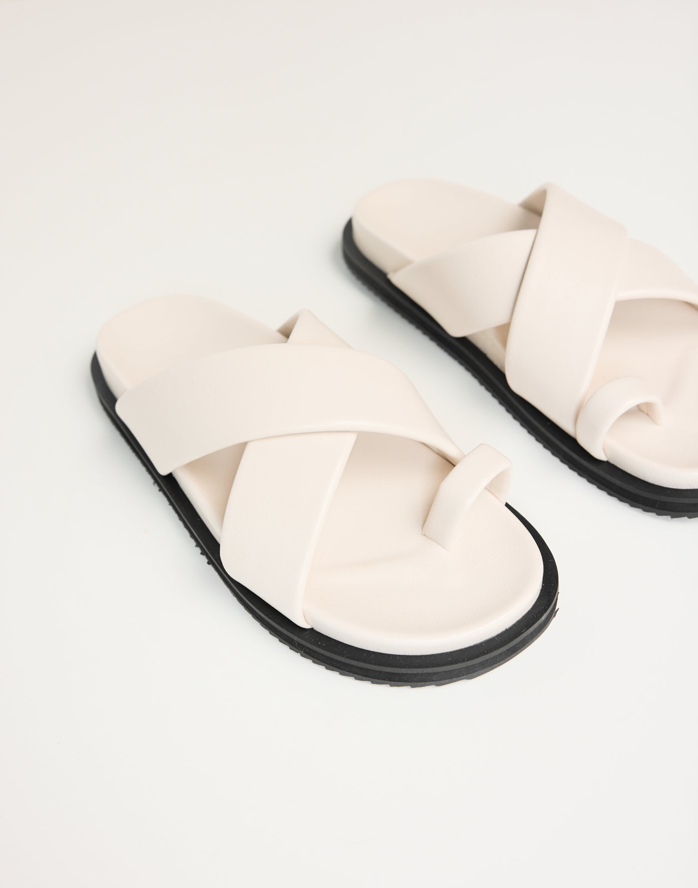 Trixie Slides (Ivory) - By Billini - Cross Over Strap Toe Ring Flats - Women's Shoes - Charcoal Clothing