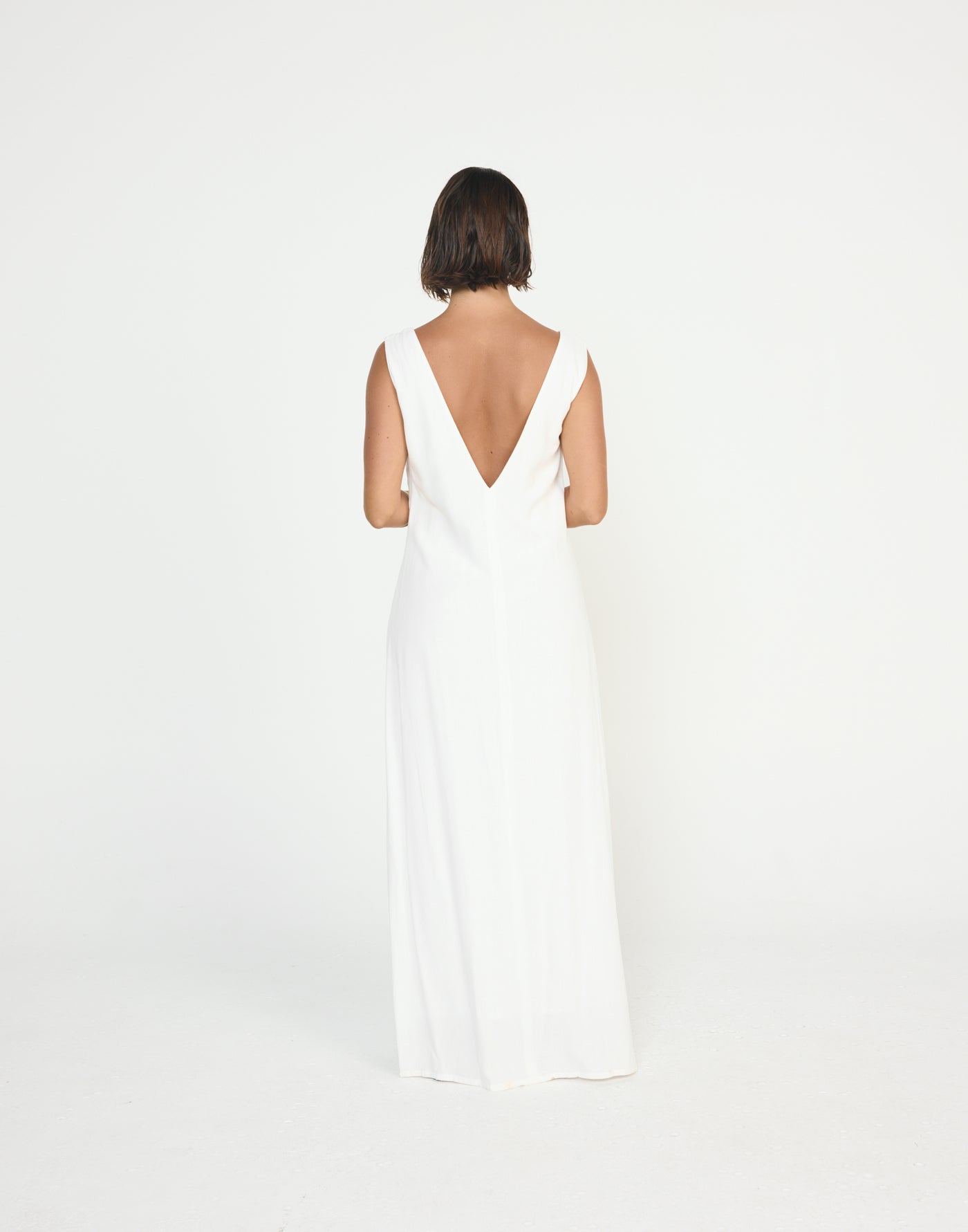 Seascape Maxi Dress (White) - CHARCOAL EXCLUSIVE - V neckline loose fitting maxi dress linen fabrication - Women's Dress - Charcoal Clothing