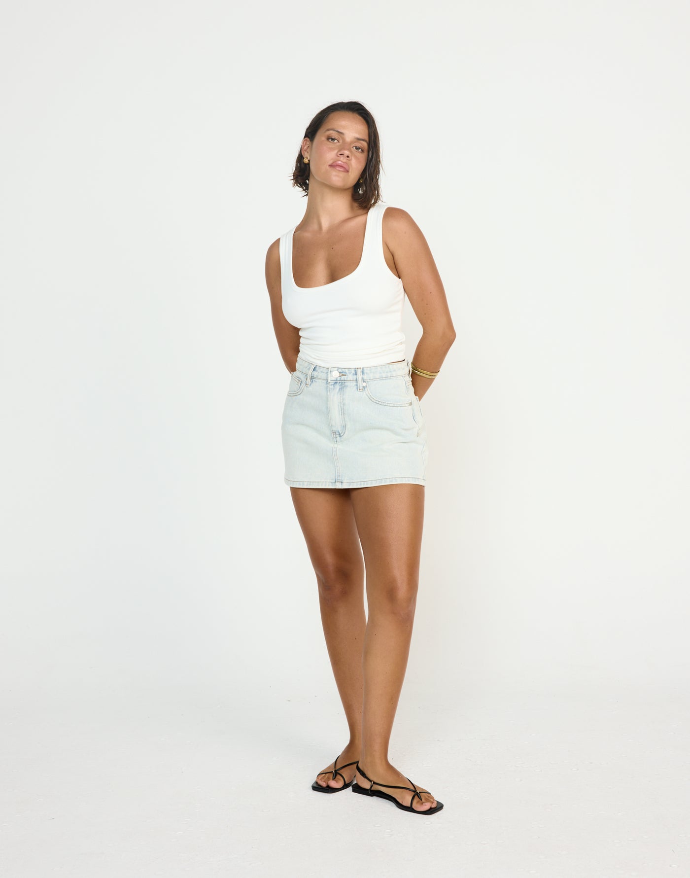 Riri Denim Mini Skirt (Light Blue) - CHARCOAL EXCLUSIVE - Mid rise functional pockets denim mini skirt - Women's Skirt - Charcoal Clothing