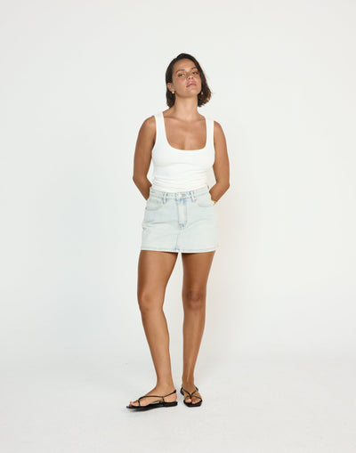 Riri Denim Mini Skirt (Light Blue) - CHARCOAL EXCLUSIVE - Mid rise functional pockets denim mini skirt - Women's Skirt - Charcoal Clothing